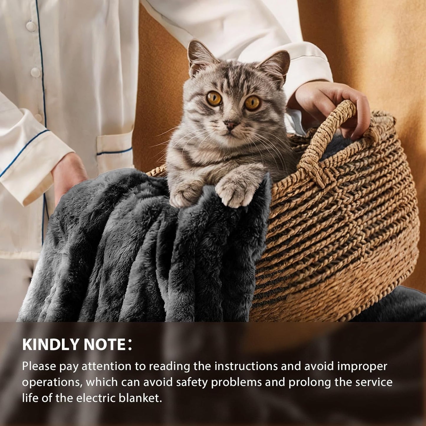 Homemate Electric Heated Blanket Full Size - 72"x84" Heating Blanket Full Size 1/2/4/6/8 Hours Auto-Off 10 Heat Level Over-Heat Protection Luxury Faux Fur Sherpa ETL Certification