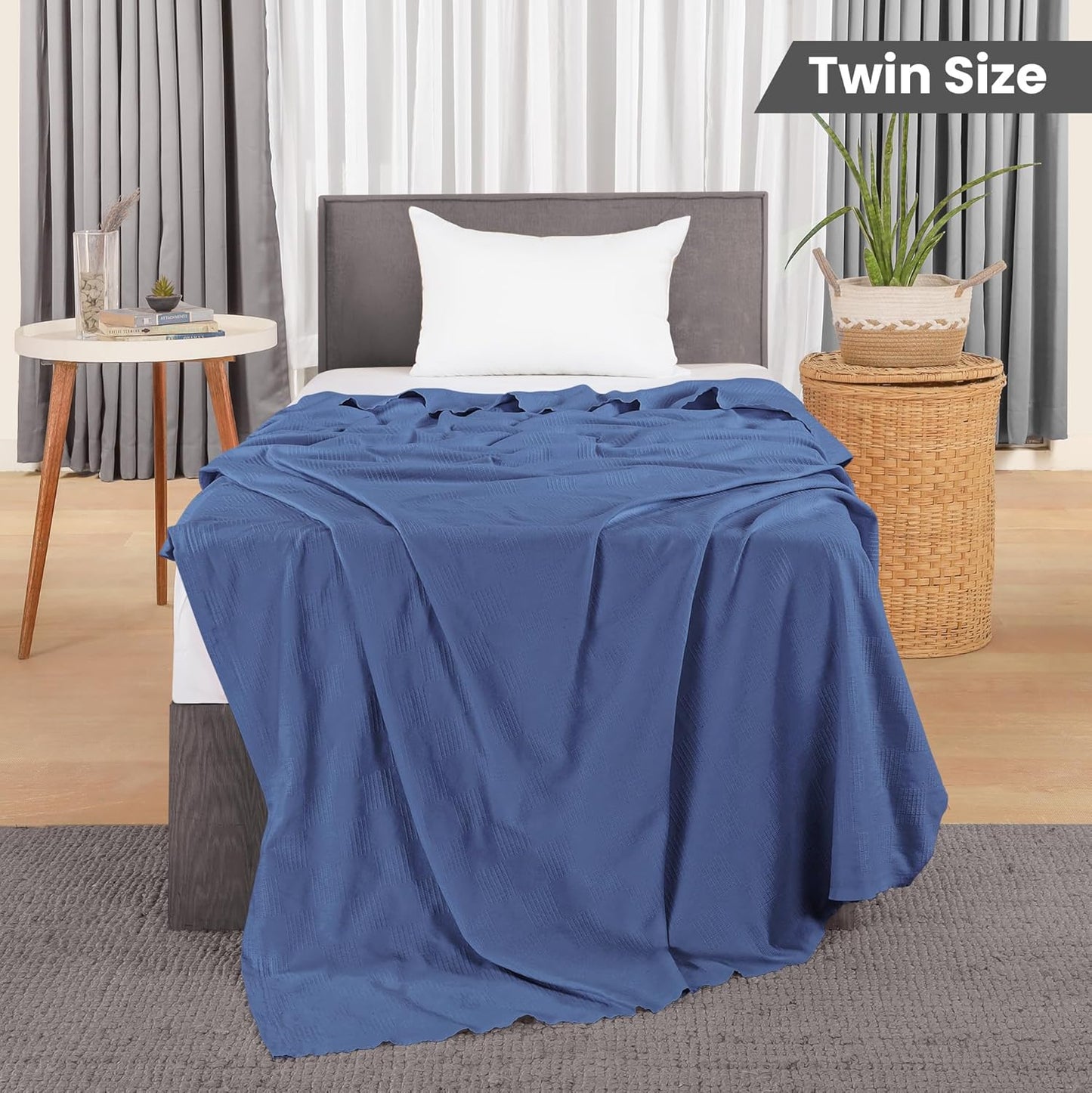 Utopia Bedding Wedgewood 100% Cotton Blanket [Twin Size - 90x72 Inch] 350GSM Lightweight, Soft and Breathable Thermal Blanket for All Seasons