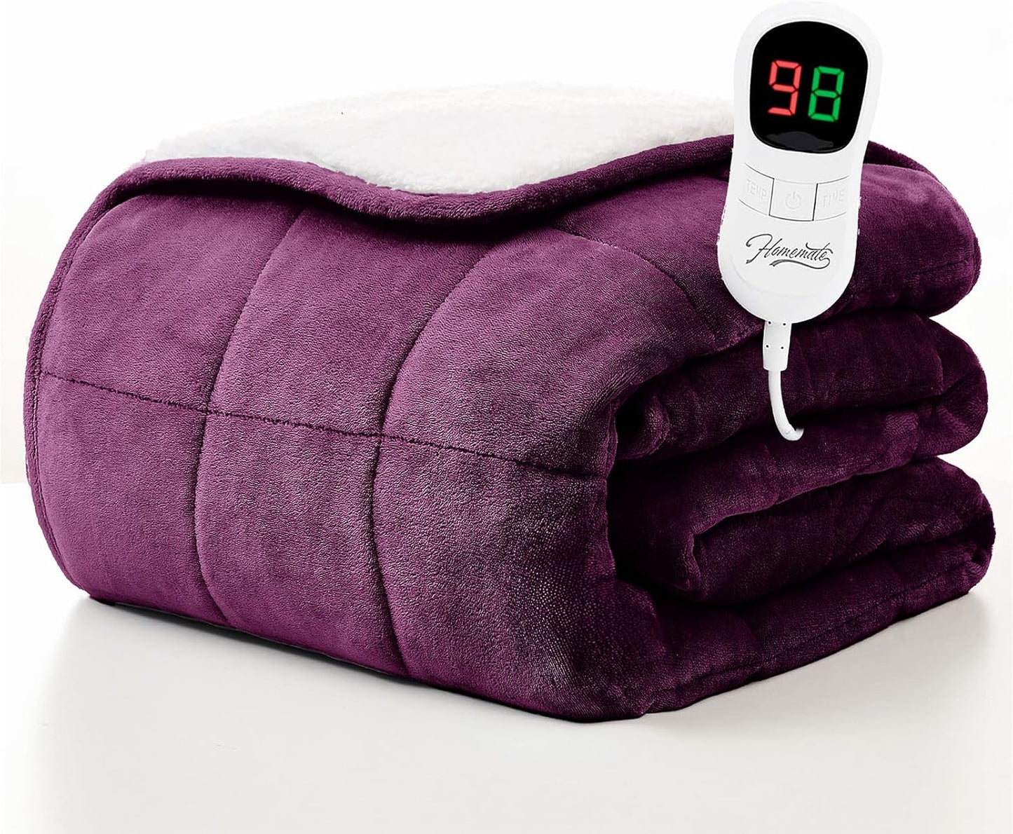 Homemate Heated Weighted Blanket for Adults - 72"x84" 20lbs Electric Throw Fast Heating Heavy Blanket 1/2/4/6/8 Hour Auto Off 10 Heat Levels Over-Heat Protection Soft Flannel Sherpa