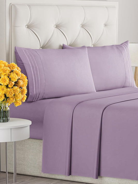 Full Size 4 Piece Sheet Set - Extra Soft, Breathable And Cooling Sheets - Hotel Luxury Durable Bed Sheets for Women & Men - Deep Pockets, Easy-Fit & Wrinkle-Free Sheets - Lilac Oeko-Tex Bed Sheet Set