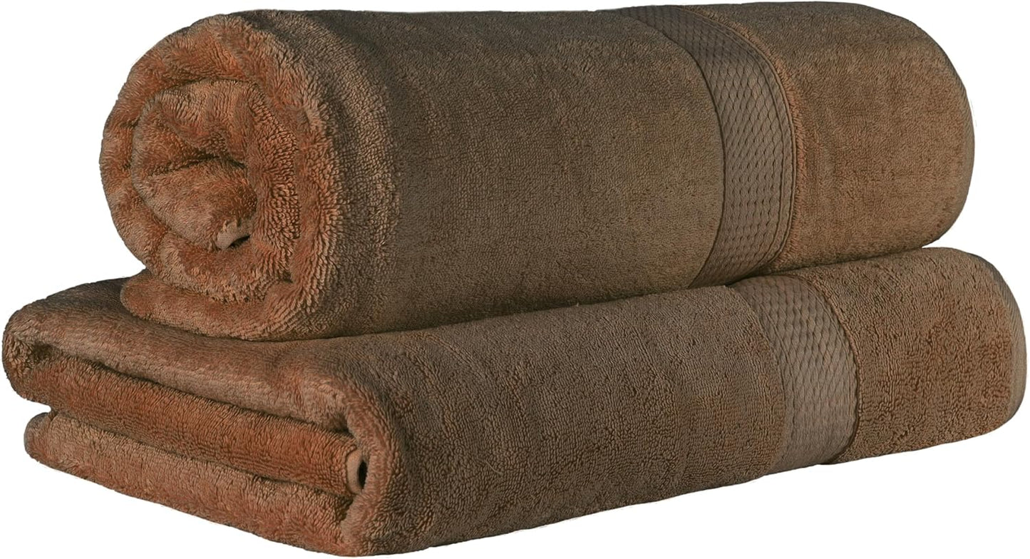 Superior Egyptian Cotton Pile Bath Sheet Set of 2, Ultra Soft Luxury Towels, Thick Plush Essentials, Absorbent Heavyweight, Guest Bath, Hotel, Spa, Home Bathroom, Shower Basics, Chocolate