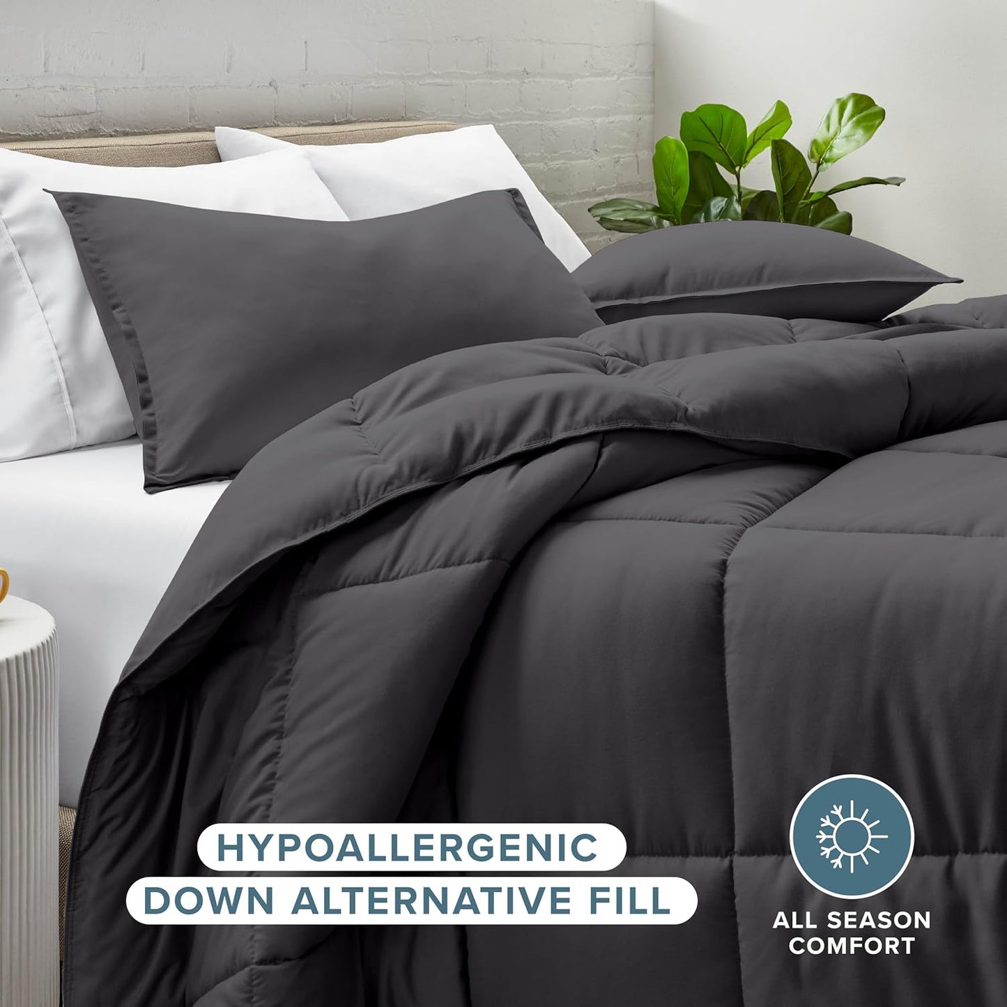 Bare Home Comforter Set - Queen Size - Ultra-Soft - Goose Down Alternative - Premium 1800 Series - Reversible - All Season Warmth (Queen, Forged Iron Grey)