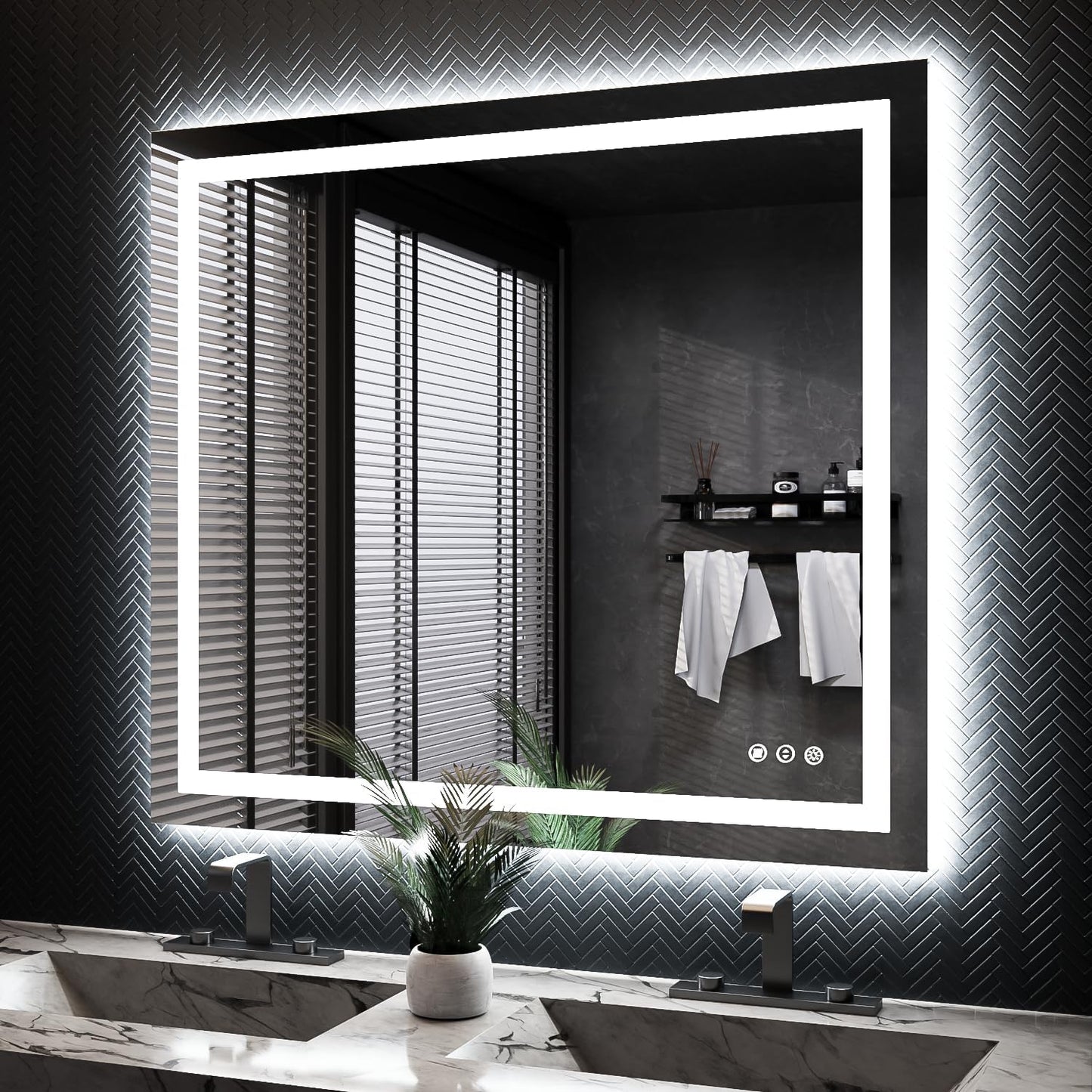 ISKM 40'' x 36'' LED Mirror for Bathroom Lighted Vanity Mirror for Wall Front Lights + Backlit LED Bathroom Mirror Anti-Fog Tempered Glass ETL Listed
