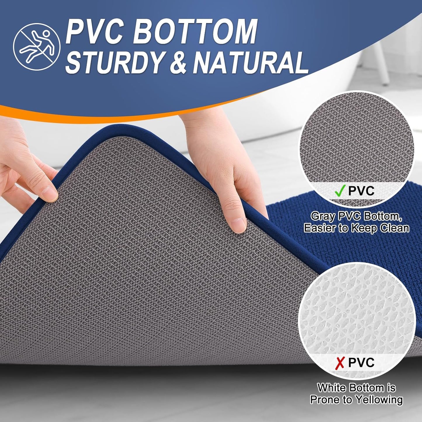 OLANLY Thick Memory Foam Bath Mat Rug 59x24, Extra Soft Absorbent Bathroom Rug, Quick Dry Bath Mats, Non-Slip, Machine Washable Carpet for Bathroom, Tub and Shower, Home Decor Accessories, Navy