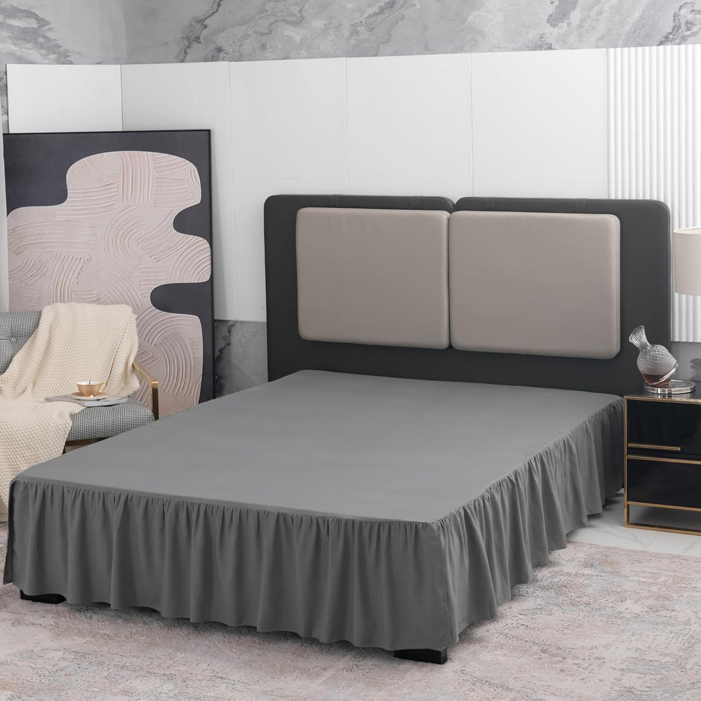 TSUTOMI Grey Bed Skirt Full Size Ruffled Bed Skirt with Split Corners, Full Bed Skirt 16 Inch Drop, Full Size Bed Skirt Grey for Ruffled Bed Skirt with Split Corners, Bed Skirt Full Size