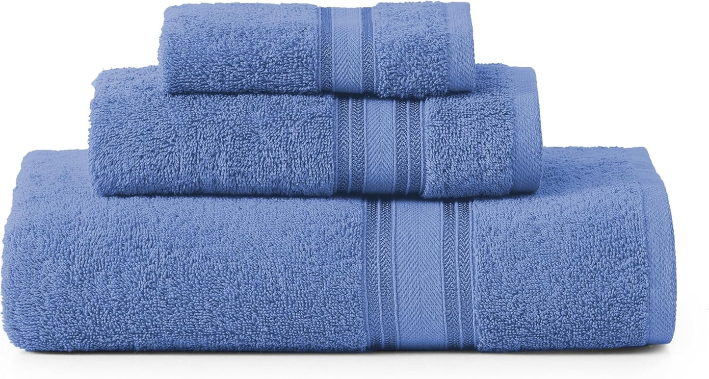 LANE LINEN Luxury Bath Towels Set - 3 Piece Set, 100% Cotton Bathroom Towels, Zero Twist, Quick Dry Shower Towels, Soft & Absorbent Bath Towel, 1 Bath Towel, 1 Hand Towel, 1 Washcloth - Cerulean Blue
