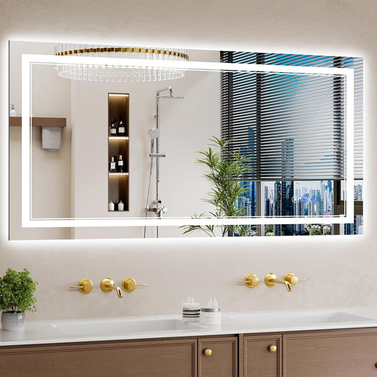 24"x48" LED Bathroom Mirror with Lights, Anti-Fog, Backlit + Front Lit, Dimmable, Led Vanity Mirror for Wall, Lighted Bathroom Mirror, 3 Colors, Shatter-Proof Tempered Glass