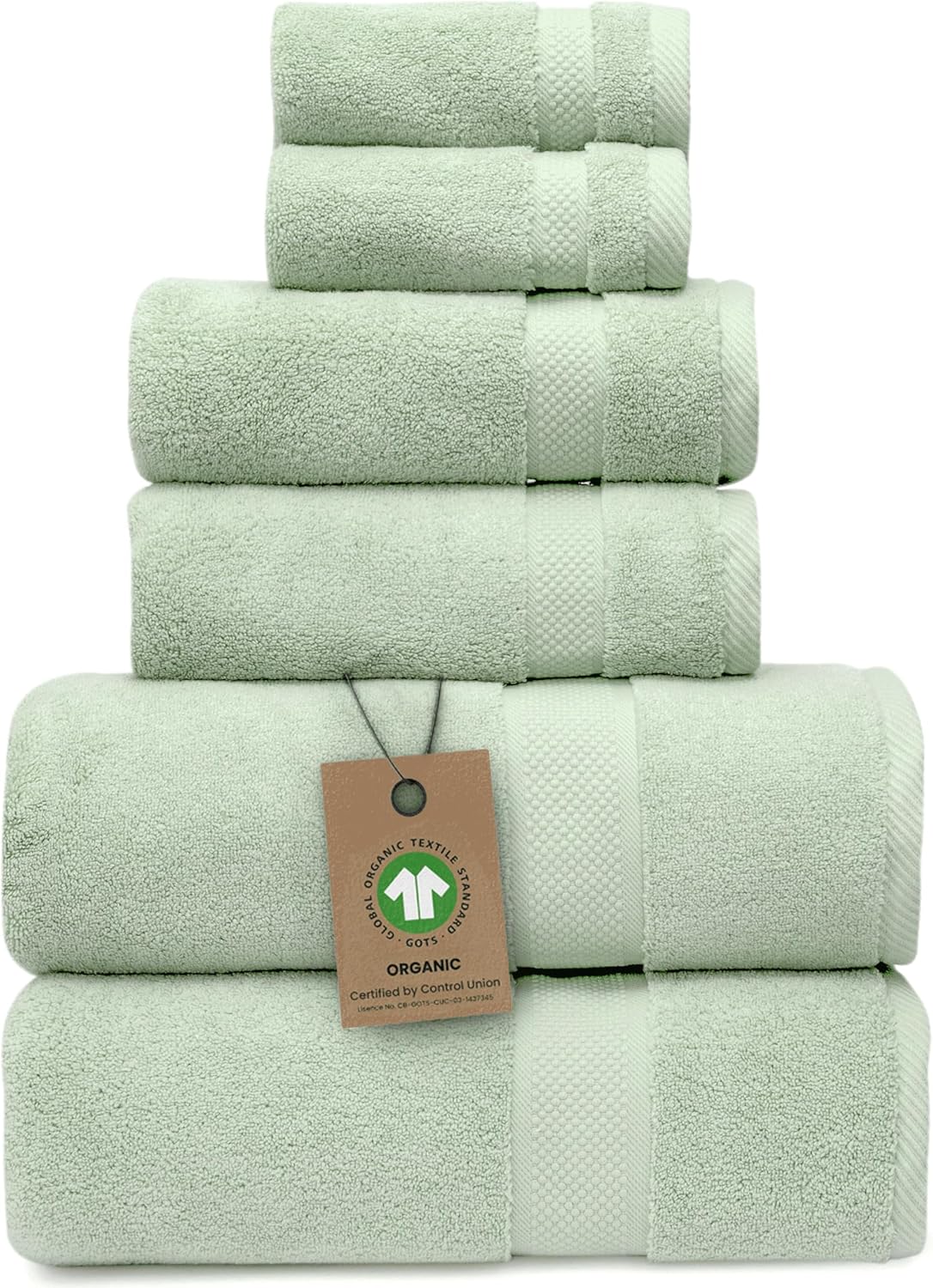 100% Organic Zero-Twist Cotton Towels - GOTS Certified Luxury Bath Towels - Ultra Soft & Plush 700GSM Long-Staple Cotton - 6 Piece Towel Set (Eucalyptus Green)