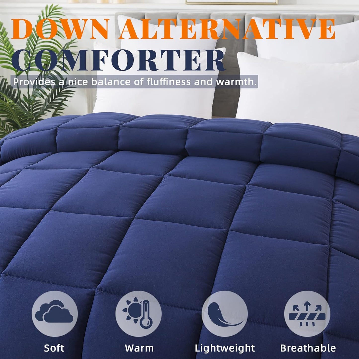 Cosybay Down Alternative Comforter (Blue/Grey, Cal-King) - All Season Soft Quilted California King Size Bed Comforter - Duvet Insert with Corner Tabs -Winter Summer Warm Fluffy, 104x96 inches