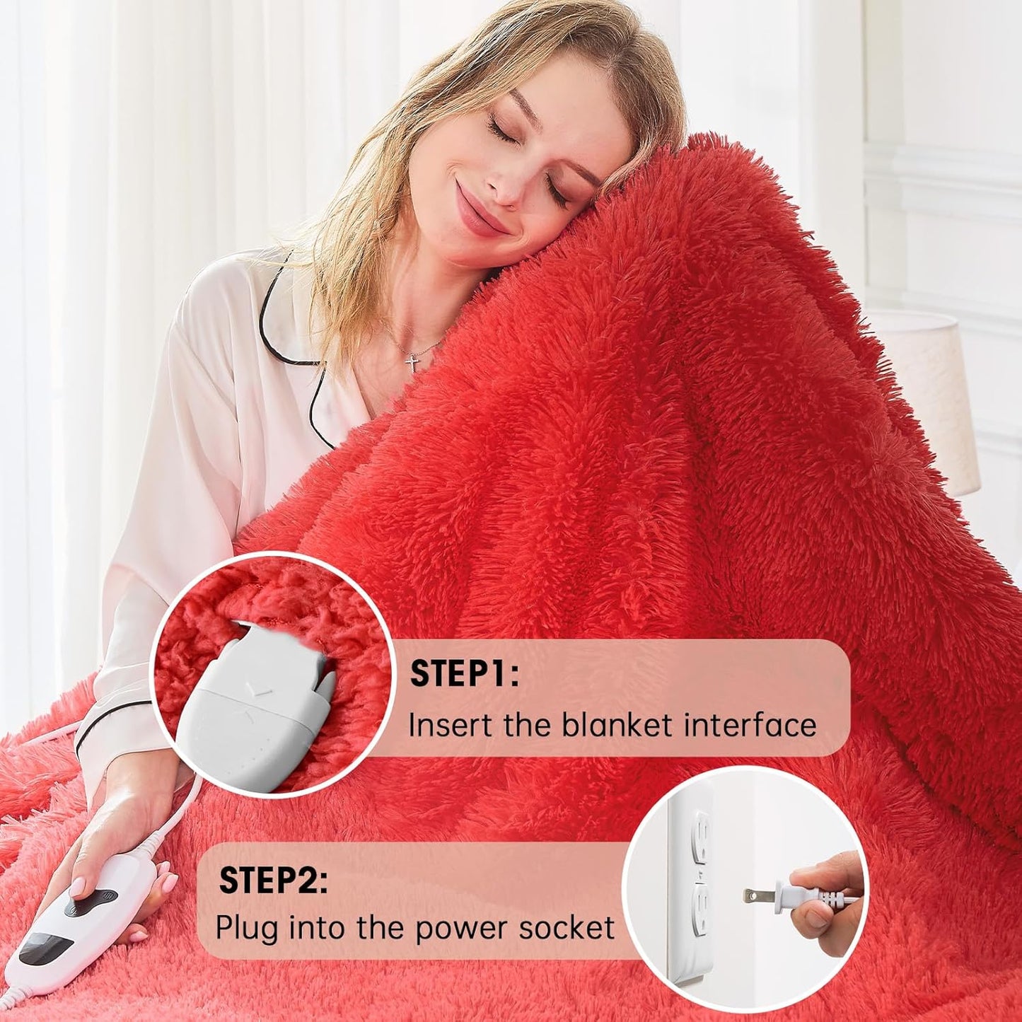 Heated Electric Blanket Throw,Warm Winter Birthday Gifts for Women Her Grandma-Faux Fur with Soft Sherpa,10 Heat Settings,5 Time Settings with Fast Heating, 50x60, Ruby Wine