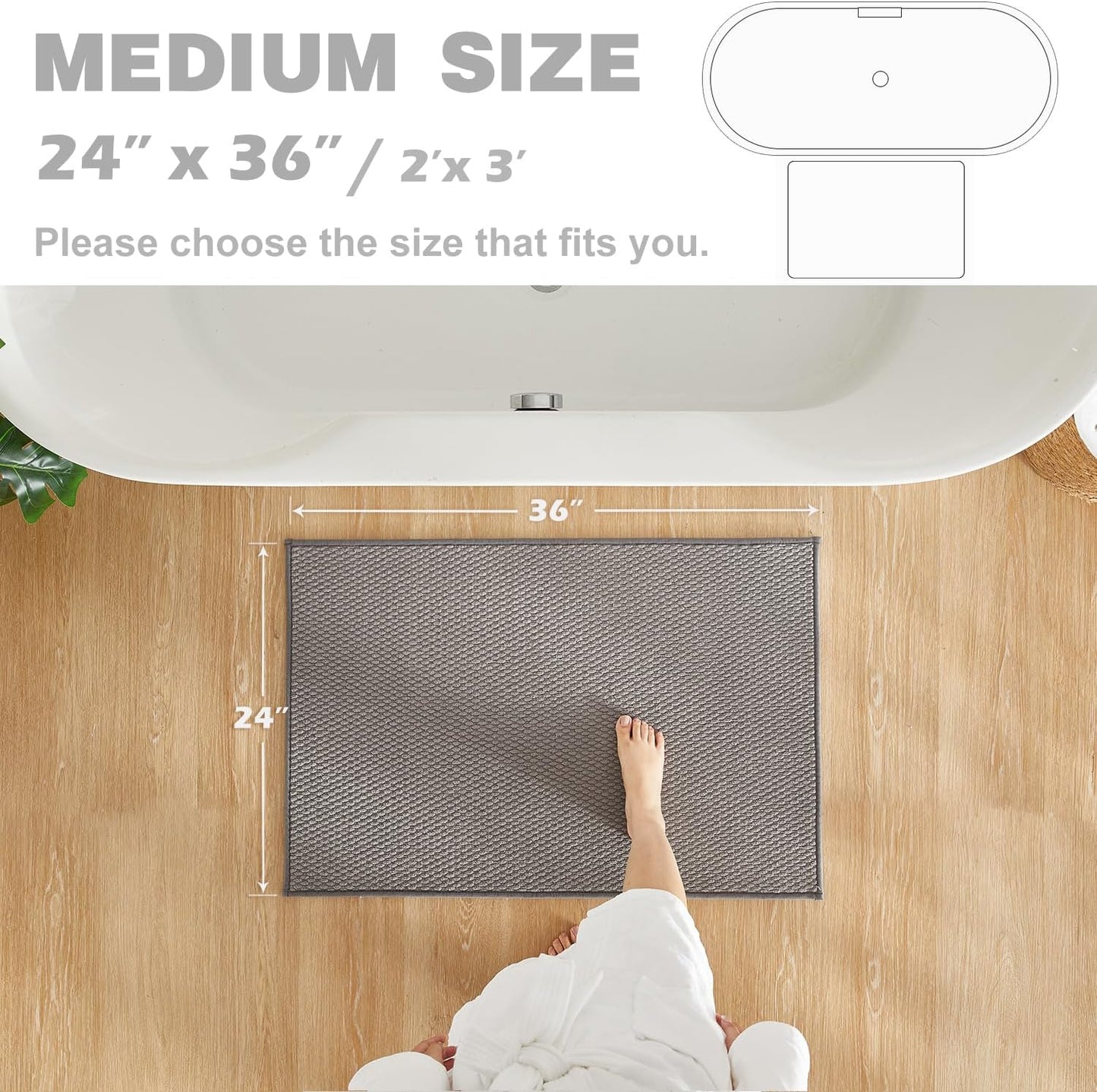 Bathroom Rugs Non Slip Washable, Super Absorbent Thin Bath Mat Quick Dry Low Pile Bathroom Rug, Light Grey 24"x36"