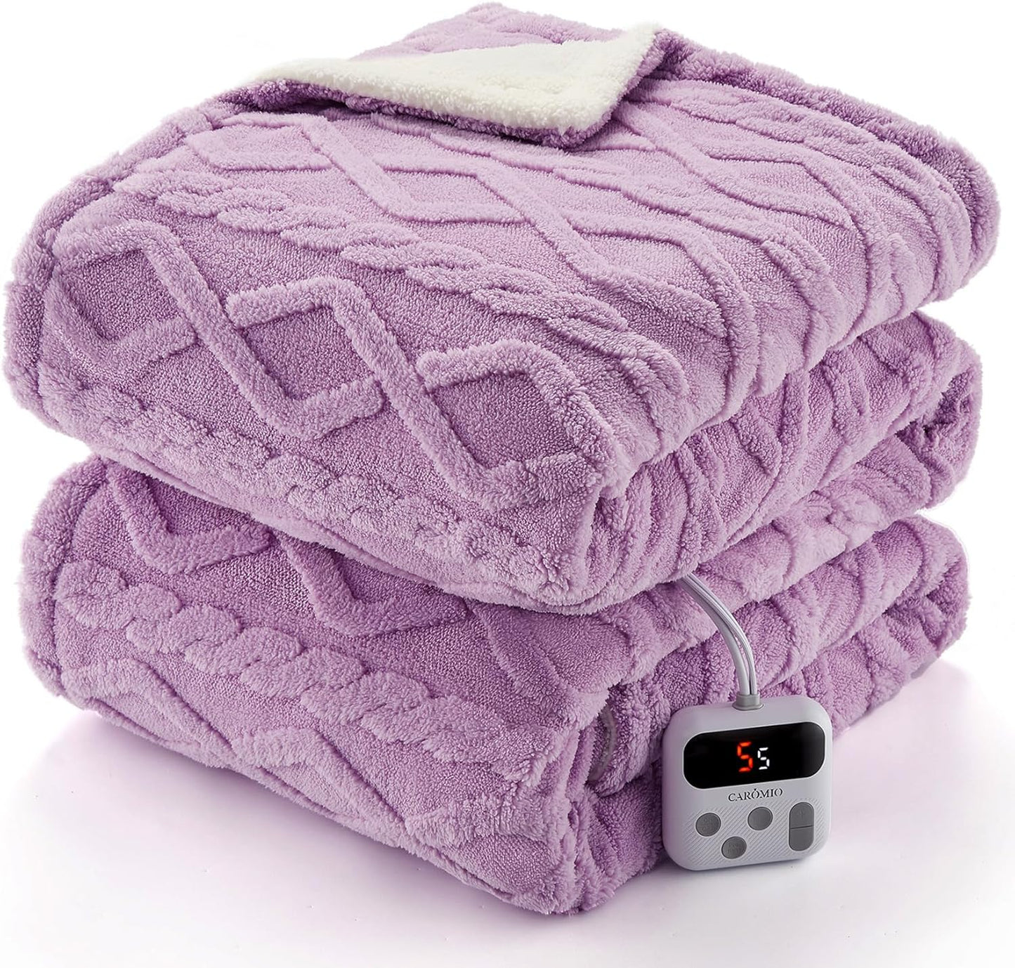 CAROMIO Electric Blanket Full Size - Thick Tufted Sherpa Heated Blanket Full Size with 10 Heating Levels and 10 Time Settings, ETL Certified Machine Washable Fast Heating Blanket Full 72"×84", Purple