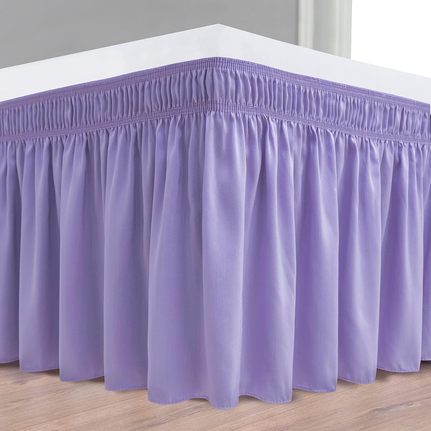 Biscaynebay Wrap Around Bed Skirts for King & Cal King Beds 15" Drop, Lavender Adjustable Elastic Dust Ruffles Easy Fit Wrinkle & Fade Resistant Silky Luxurious Fabric Machine Washable