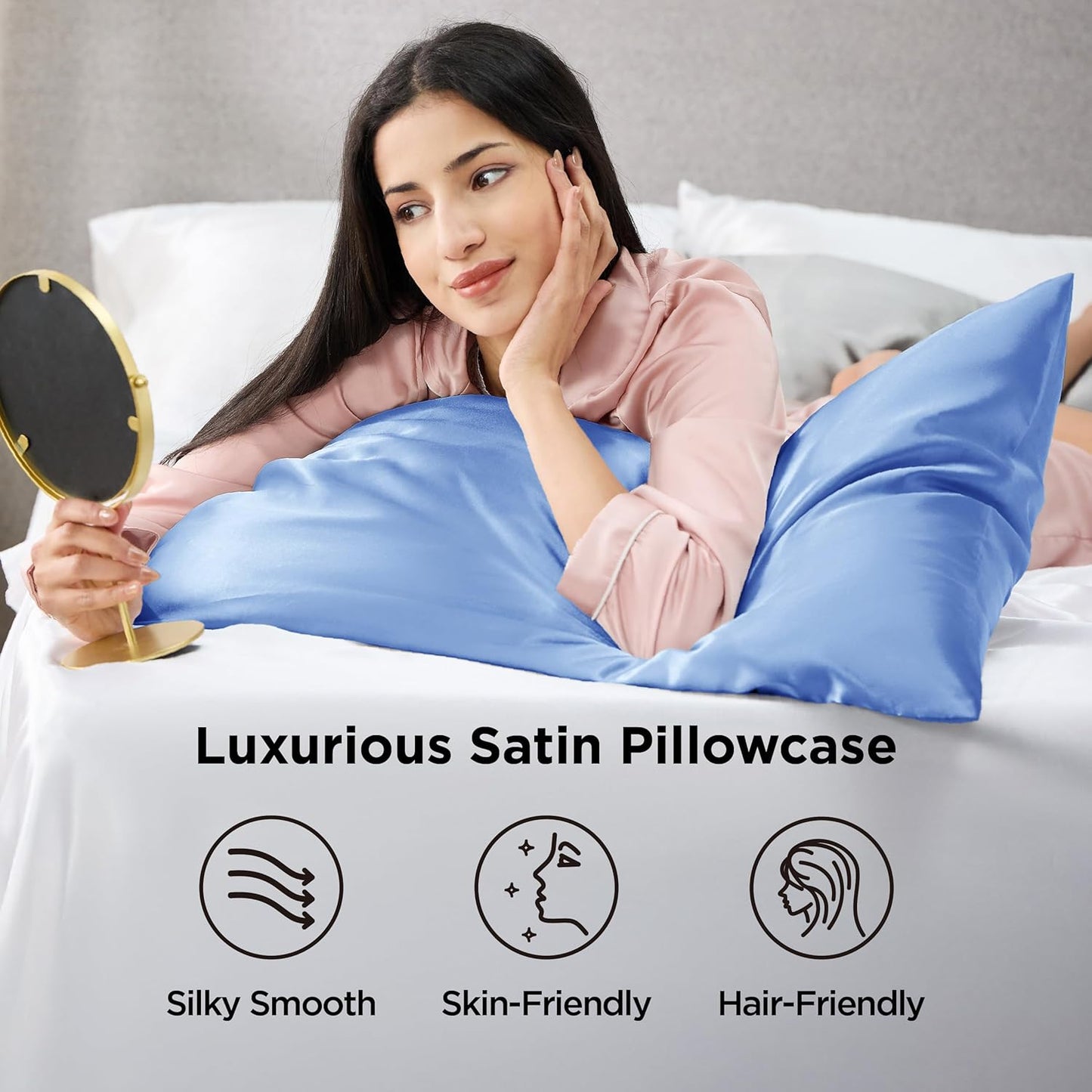Bedsure Satin Pillowcase for Hair and Skin Queen - Sky Blue Silky Pillowcase 2 Pack with Envelope Closure, Similar to Silk Pillow Cases, Gifts for Women Men, 20x30 Inches, 2pcs
