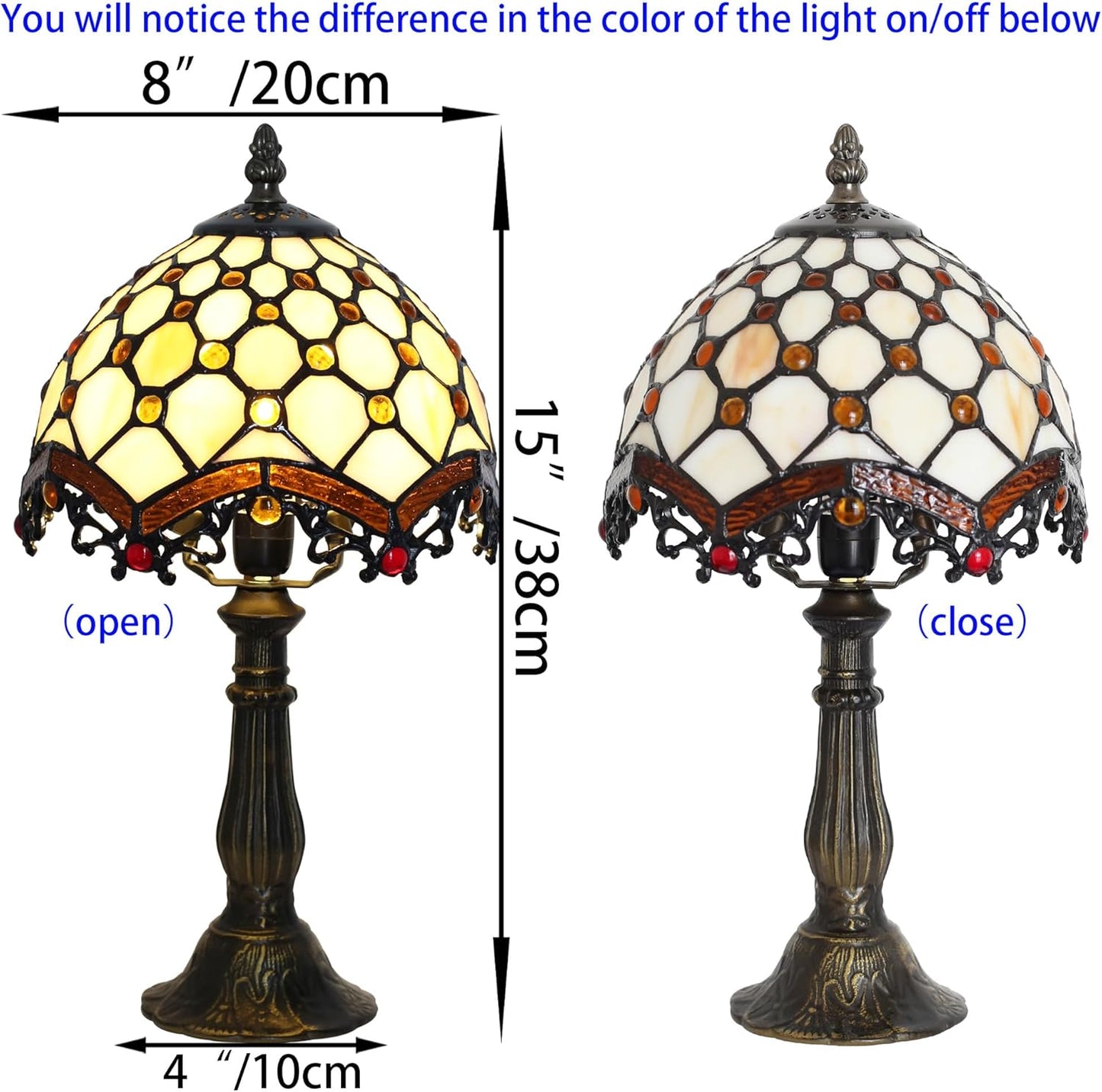 Stained Glass Table Lamp - 8-inch Vintage Stained Glass Lamp, Suitable for Bedroom Bedside, Living Room Night Light, and Home Office mini Table lamp