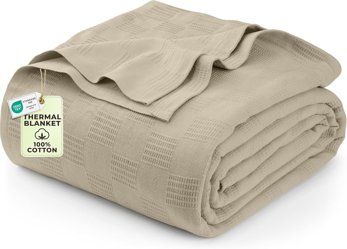 Utopia Bedding Khaki 100% Cotton Blanket [Big Size - 120x120 Inch] 350GSM Lightweight, Soft and Breathable Thermal Blanket for All Seasons