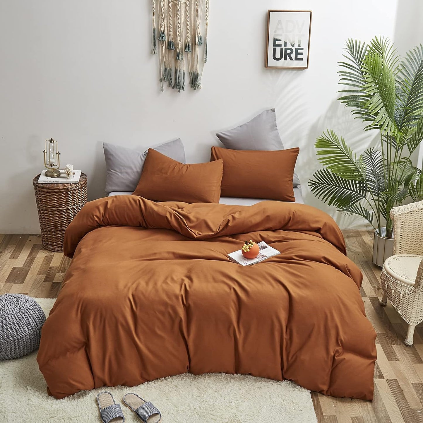 Cottonight Pumpkin Comforter Set Twin - Burnt Orange Bedding Cotton Rust Caramel Solid Blanket Quilt - Soft Breathable Cinnamon for Kids Teens
