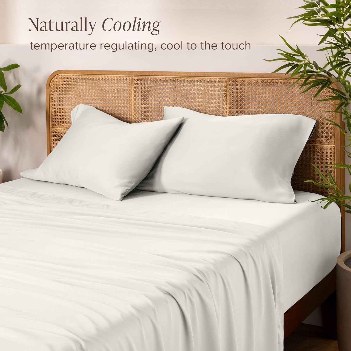 Bare Home 100% Rayon Made from Bamboo Queen Sheet Set - 4 Piece Bedding Set - Deep Pockets - Breathable - Easy Fit - Bedding Sheets & Pillowcases (Queen, Cream)