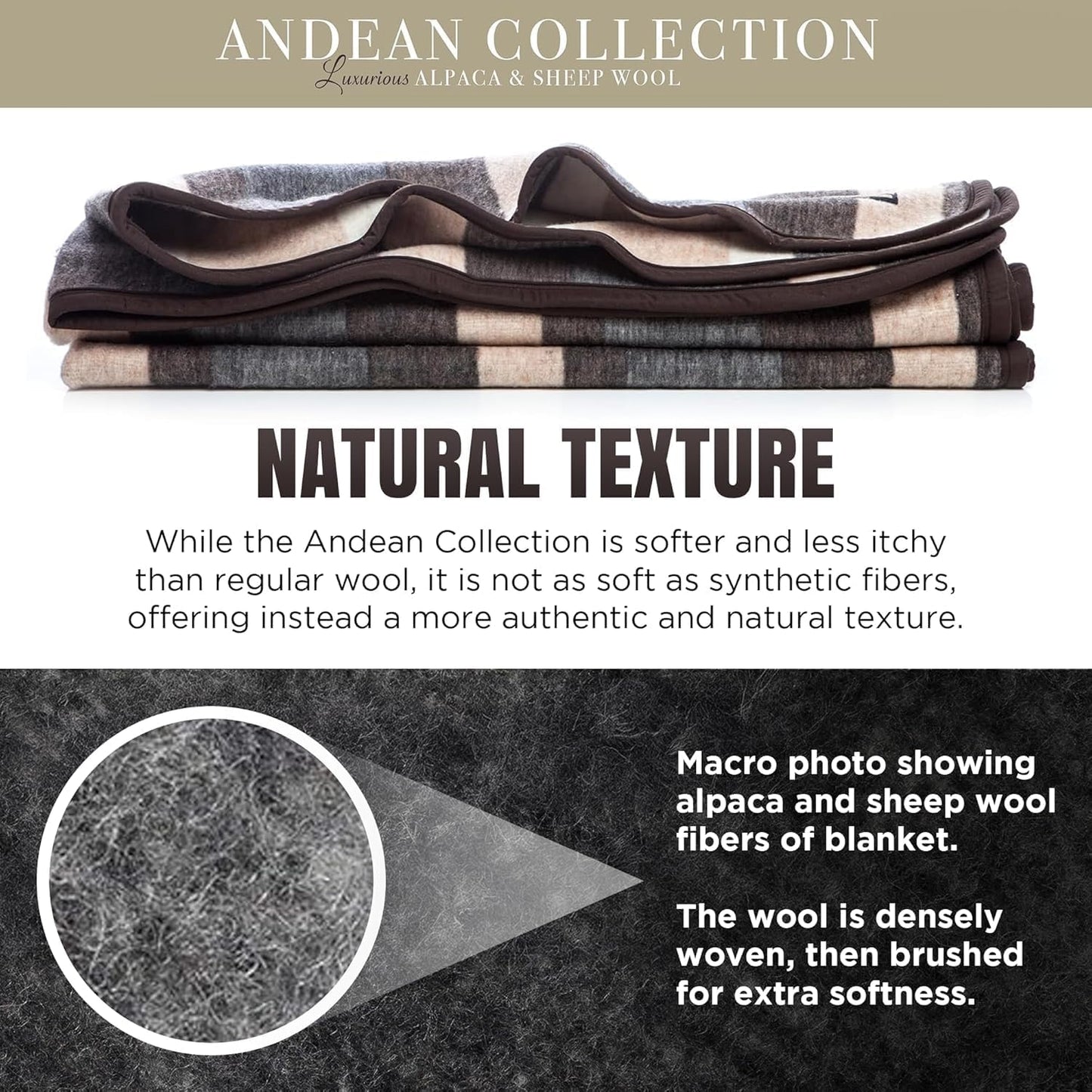 Natural Alpaca & Sheep Wool Blanket – Woven, Made in Peru - Full/Queen Size – Heavyweight Warmth, Thick, Breathable, Natural Texture & Scent, 72 x 88 Inches, 4.2 lbs