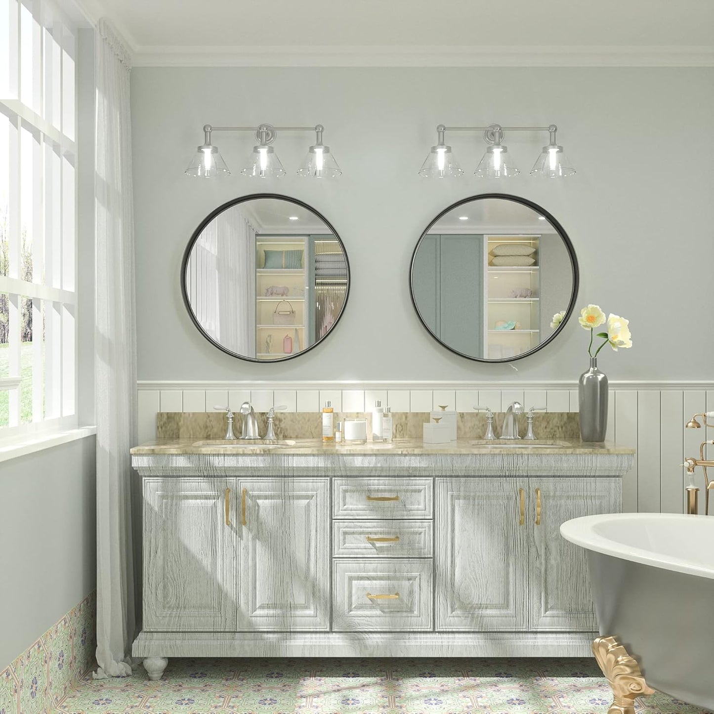 TETOTE Black Round Mirror, 24 Inch Circle Mirrors for Bathroom, Matte Metal Framed Farmhouse Wall Mounted Decorative Modern Vanity Entryway Mirror
