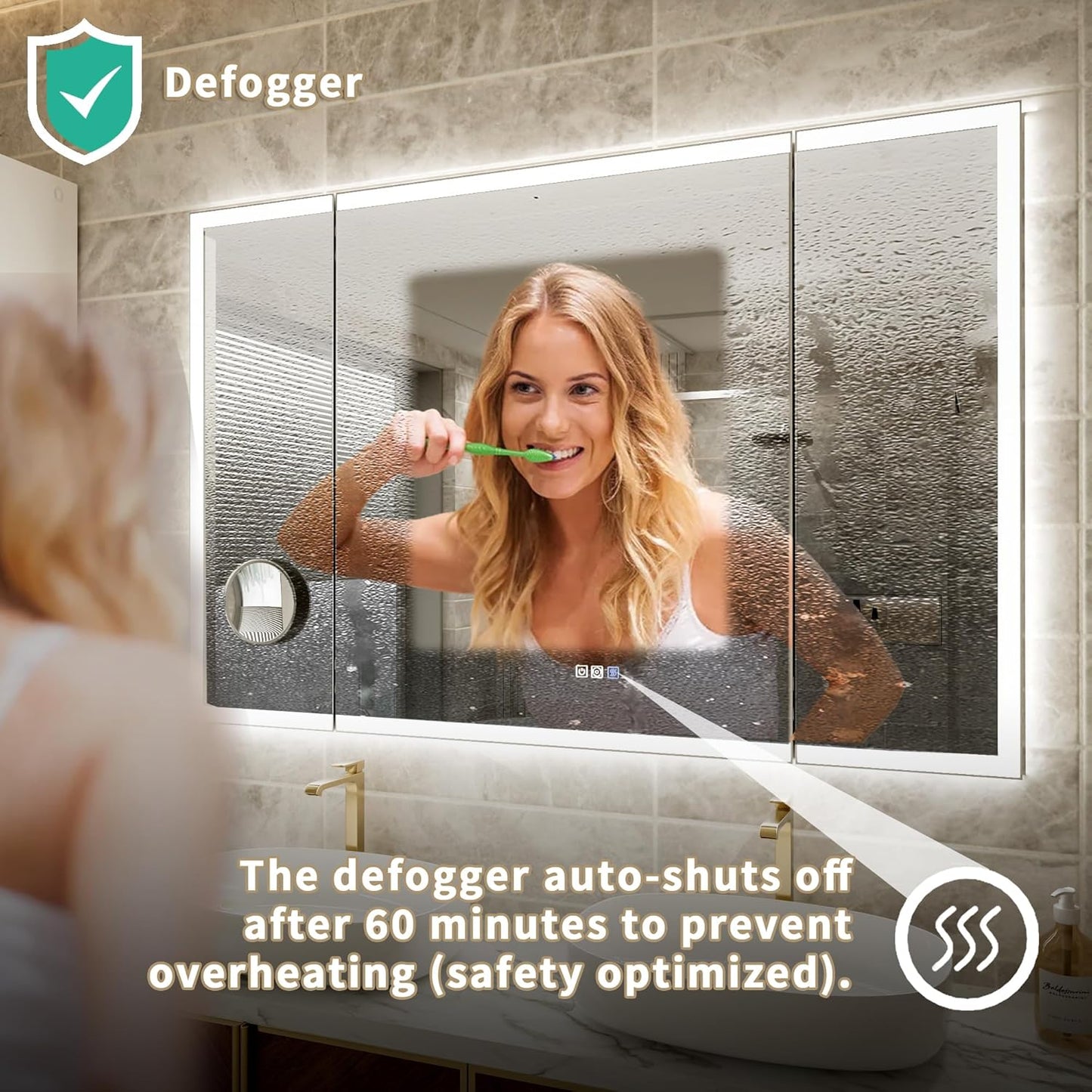 54x36 Trifold Bathroom Mirror with Lights with Removable Magnifier, 180° Foldable LED Mirror for Bathroom, Front&Backlit, Wall Mounted, Stepless Dimming, Color Temper Change, Anti Fog