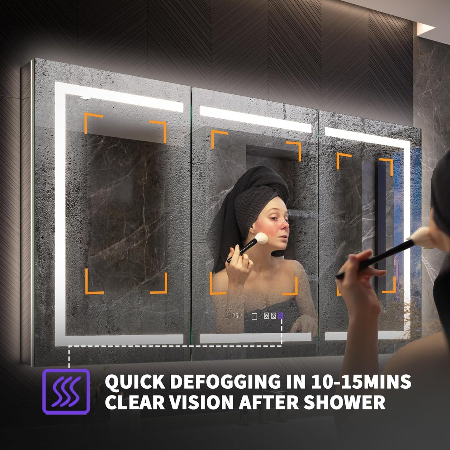 Lighted Medicine Cabinet with Mirror 60"x36" Recessed LED Medicine Cabinet Mirror, Front&Backlit, Anti-Fog, Stepless Dimming, 3-Color Temperatures, Magnifier, 2 Outlets, Storage Shelves, ETL Certified