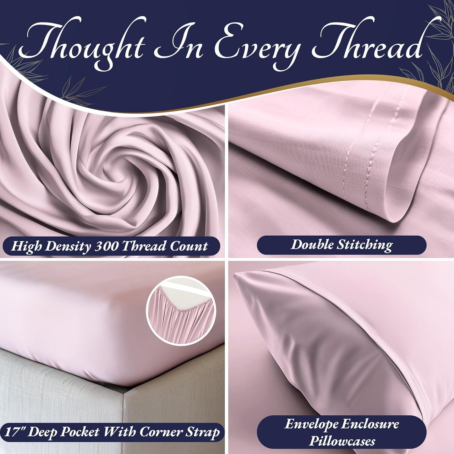 DECOLURE 100% Viscose Derived from Bamboo Sheets Cal King Size 4pcs - Ultra Soft & Luxuriously Cooling, 17" Deep Pocket,Double Stitching,Perfect for Hot Sleepers - King Bed Sheets (Light Pink)