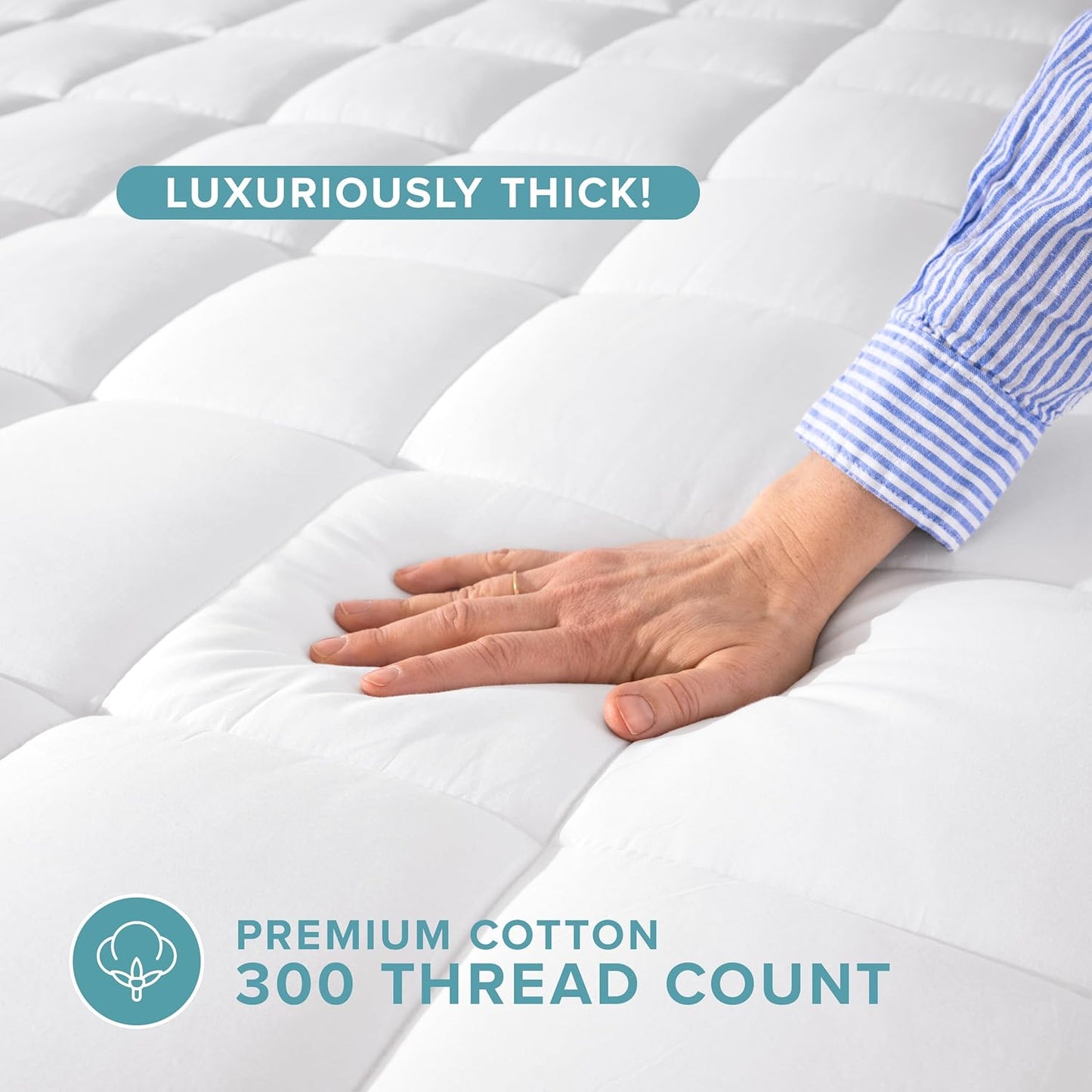 Bare Home King Mattress Topper Cotton Top - Plush Topper for Mattress - Fitted Mattress Cover - Cooling Breathable Air Flow - 8" to 21" Deep Pocket - Soft Mattress Pad (King, White)