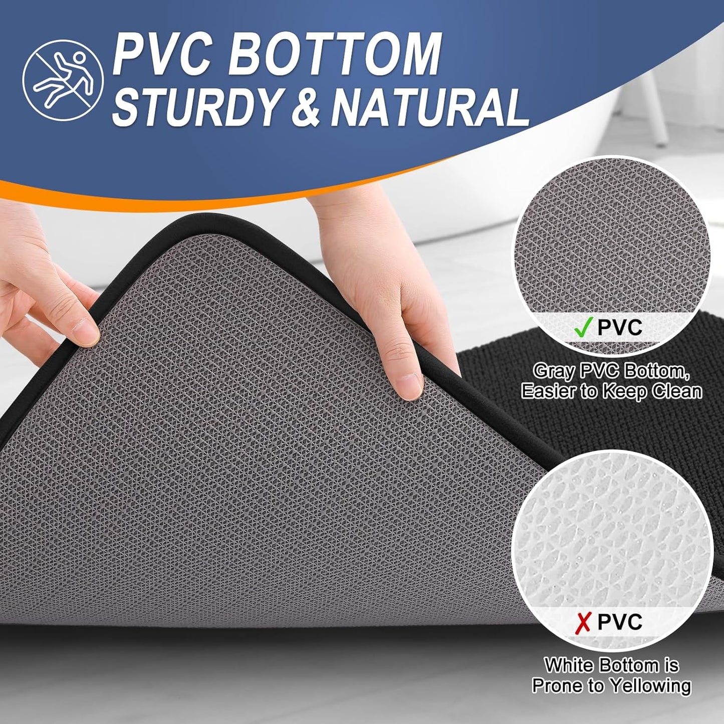 OLANLY Thick Memory Foam Bath Mat Rug 47x20, Extra Soft Absorbent Bathroom Rug, Quick Dry Bath Mats, Non-Slip, Machine Washable Carpet for Bathroom, Tub and Shower, Home Decor Accessories, Black