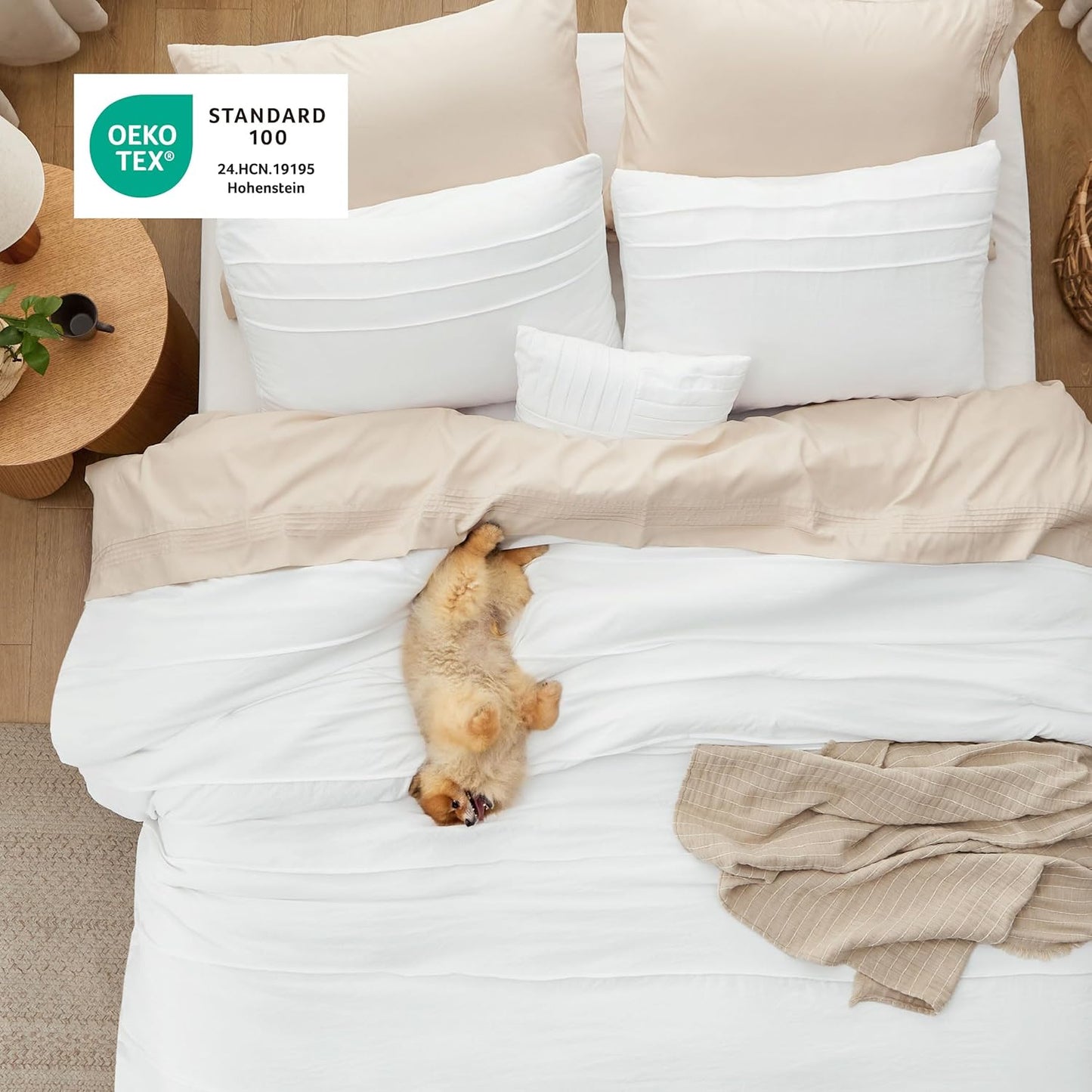 Bedsure Full Comforter Set - 4 Pieces Pinch Pleat Bed Set, White Boho Bedding for All Season, 1 Soft Comforter, 2 Pillowcases, 1 Decorative Pillow