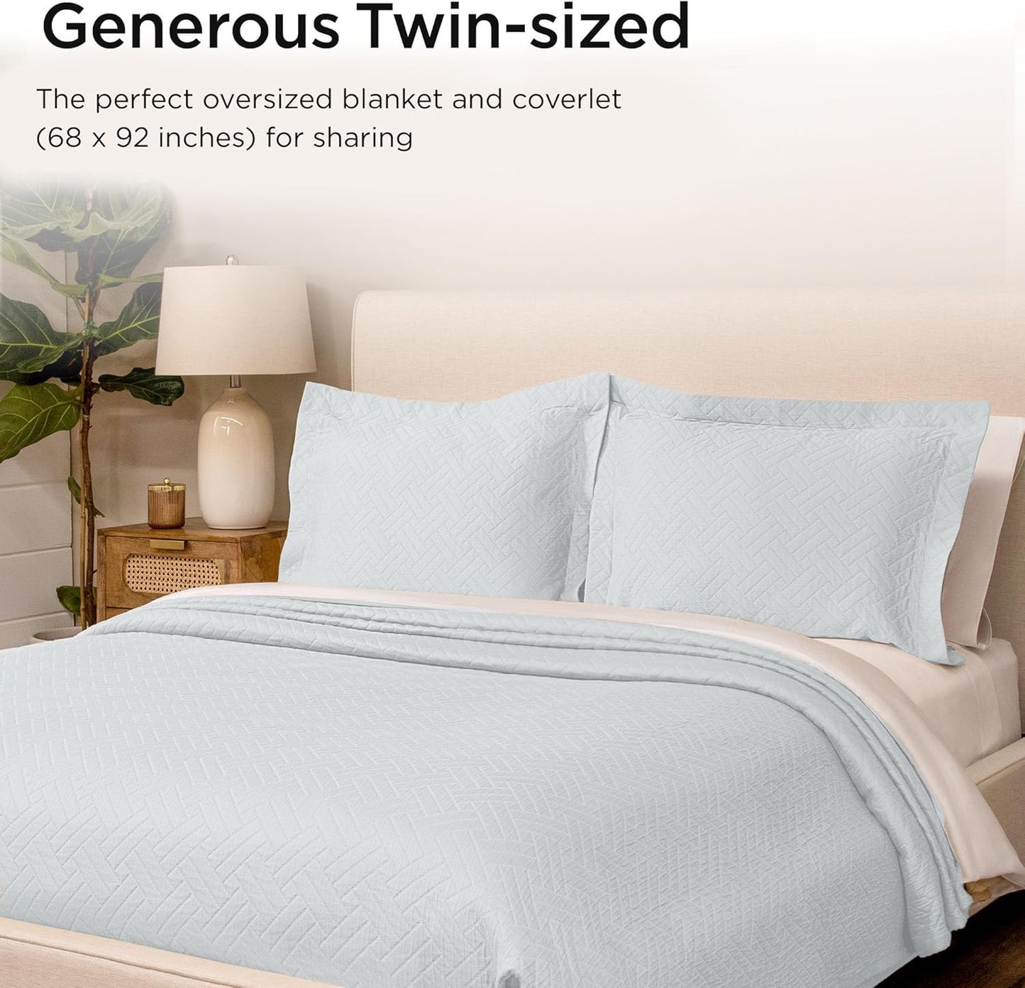 Threadmill Luxury Cotton Blankets for Twin Size Bed | All-Season 100% Cotton Twin Blanket for Bed | Criss Cross Jacquard Lightweight, Soft & Cozy Coverlet, 350GSM, 68 x 90 inches | Light Blue