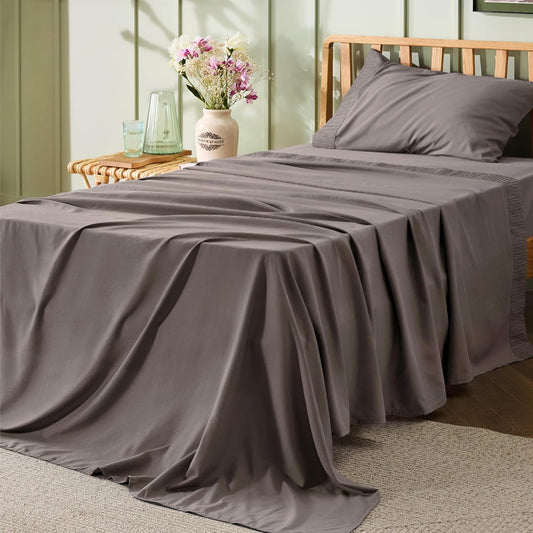 Bedsure Twin Sheets Set - 3 Pieces Soft Twin Bed Sheets - Breathable & Cooling - Hotel Luxury - Easy Care Polyester Microfiber Bedding for Women, Men, Taupe