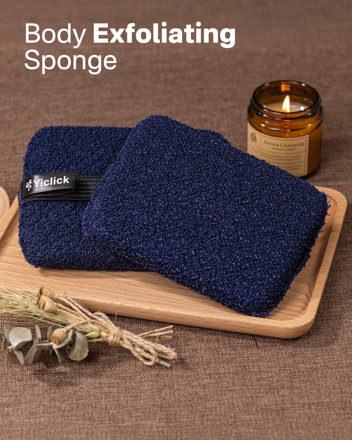 Yiclick Exfoliating Body Scrubber Exfoliator 2 Pack - Exfoliating Sponge, Shower Bath Sponge Loofah with Handle, Body Scrub Lufas Washcloth Net Brush, Dead Skin Remover for Body(Rectangle)