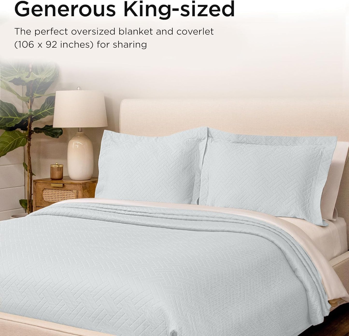 Threadmill Luxury Cotton Blankets for King Size Bed | All-Season Cozy 100% Cotton Blanket | Criss Cross Jacquard Soft Lightweight Coverlet, fits California King Size Bed, 104x92 | Light Blue