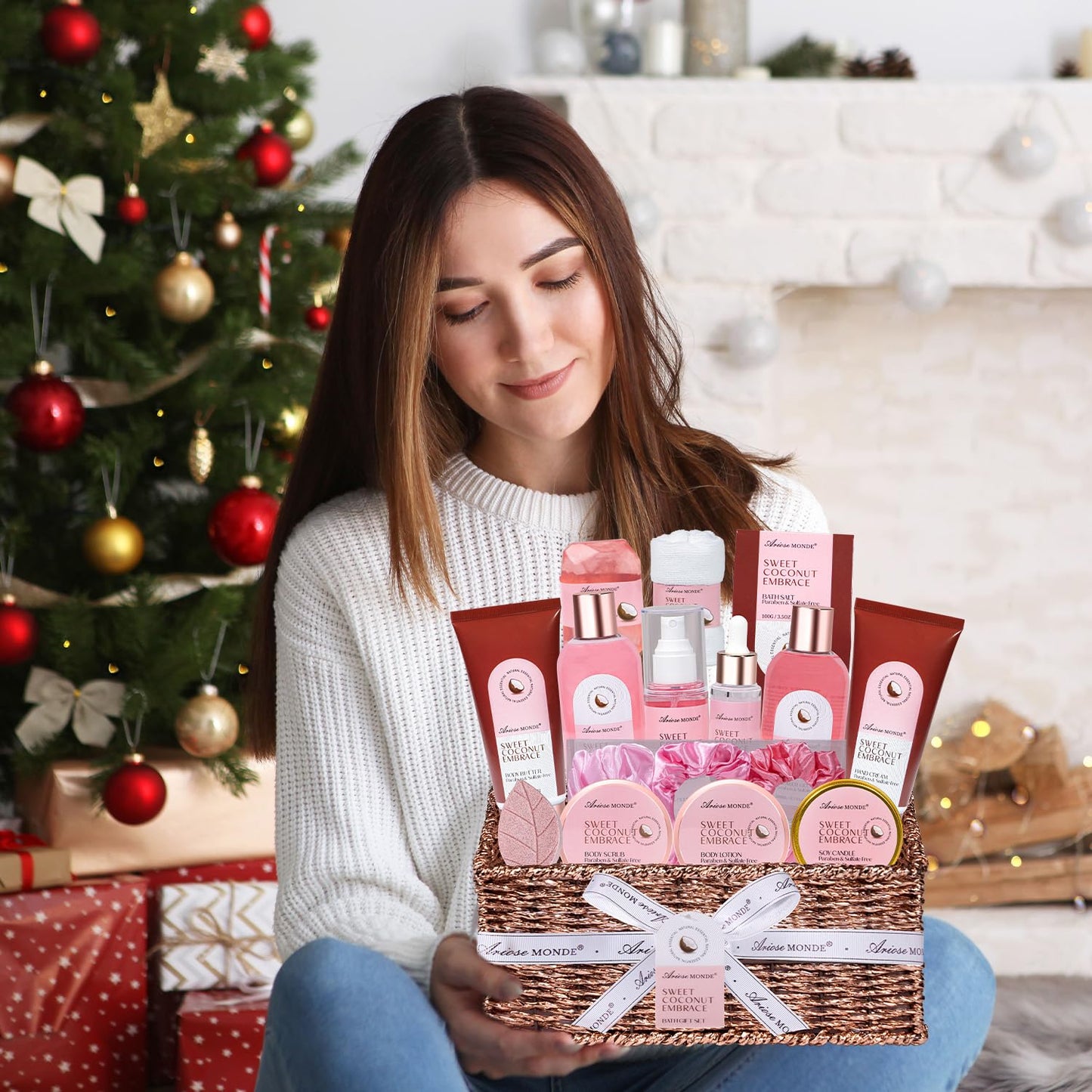 Gift Baskets for Women, Spa Gifts for Women - 17pcs Coconut Spa Gift Set with Body Lotion, Bubble Bath, Relaxing Bath Set, Birthday Christmas Gifts for Her