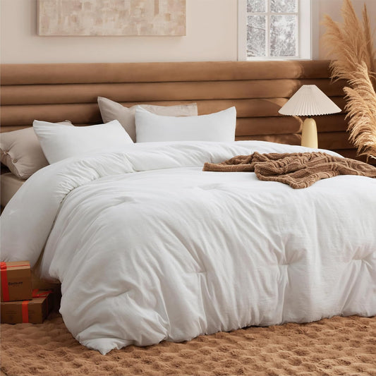 Bedsure California King Size Comforter Set, White Soft Prewashed Bedding for All Seasons, 3 Pieces GentleSoft™ Down Alternative Bed Set, 1 Lightweight Comforter (104"x96") and 2 Pillowcases (20"x36")