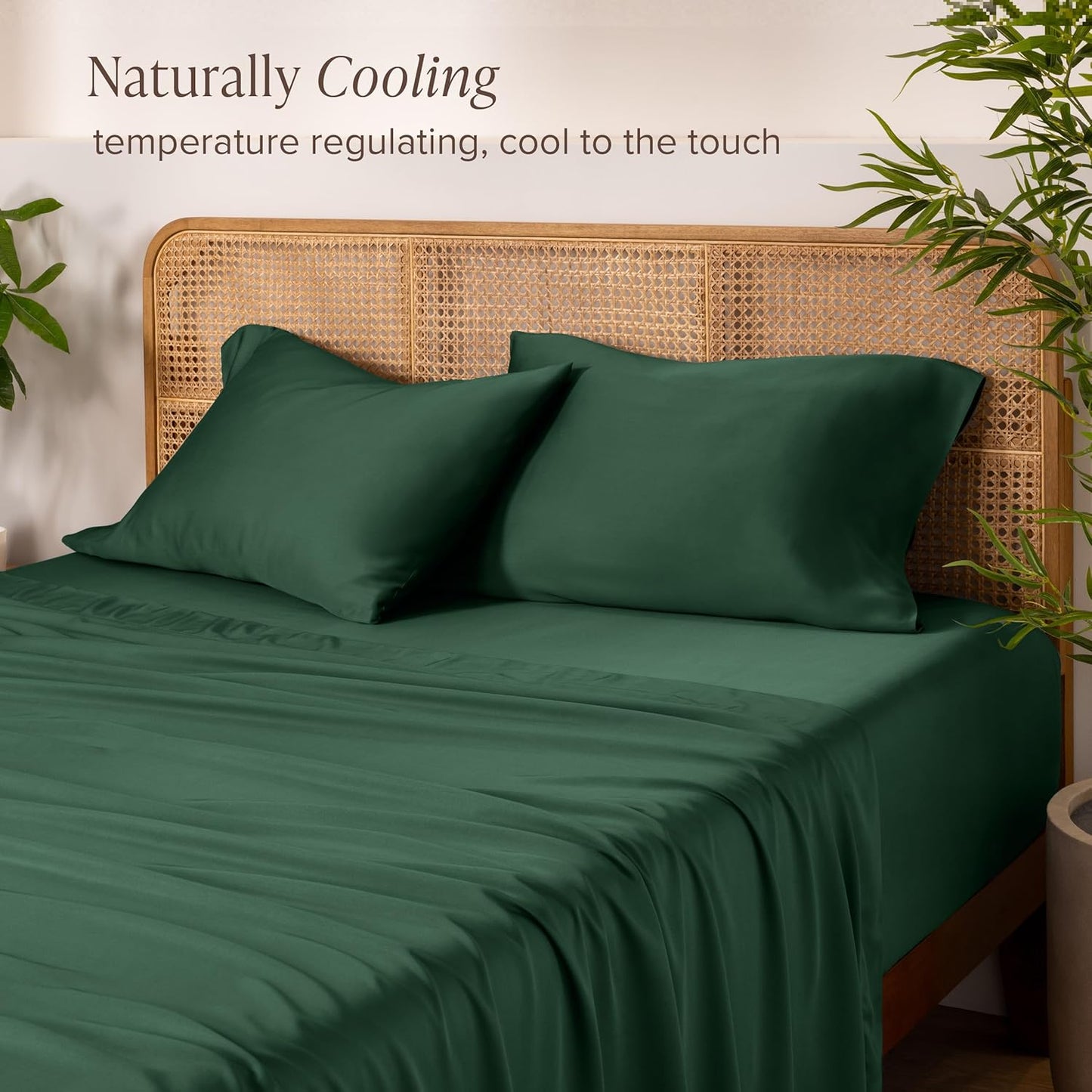Bare Home 100% Rayon Made from Bamboo Queen Sheet Set - 4 Piece Bedding Set - Deep Pockets - Breathable - Easy Fit - Bedding Sheets & Pillowcases (Queen, Forest Green)