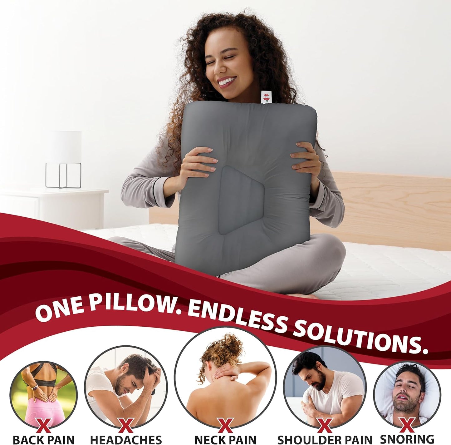 Core Products Tri-Core Cervical Support Pillow – Firm Orthopedic Neck Pillow for Pain Relief, Great Gift for Back and Side Sleepers – Ergonomic Contour Pillow – Assembled in USA, Midsize, Gray