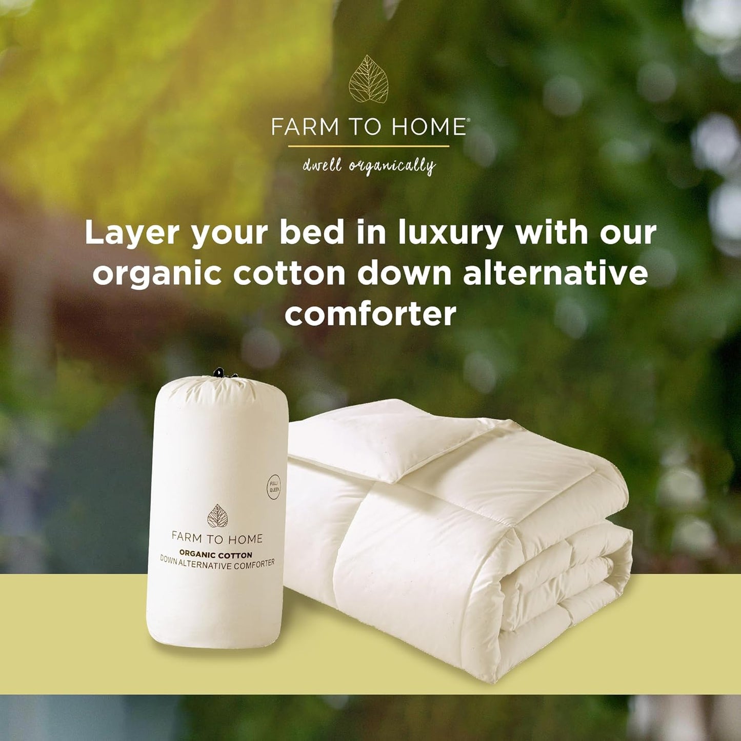 Farm to Home Down Alternative Comforter Queen Size Organic Cotton Duvet Insert Hotel Collection Hypoallergenic Machine Washable 98 x 90 for All Season