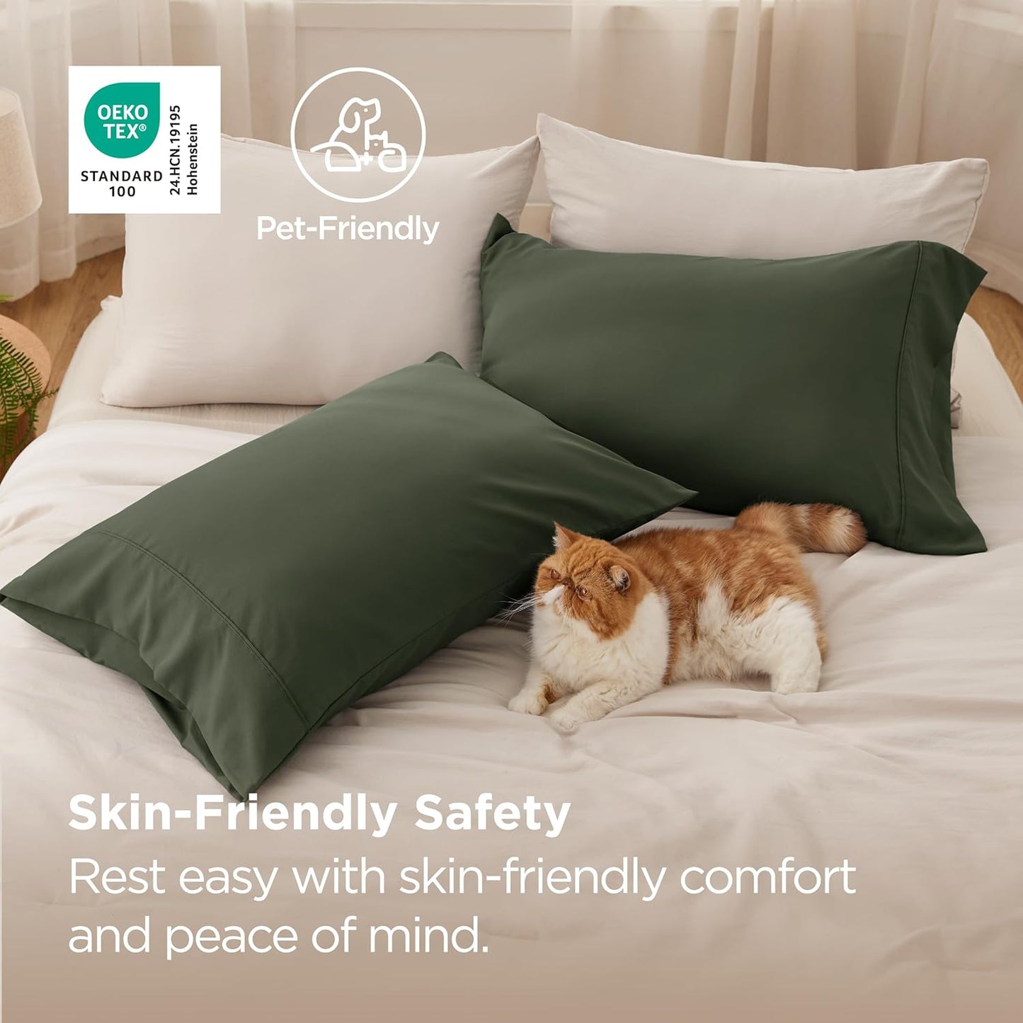 Bedsure Pillow Cases Standard Size Set of 2 - Olive Green Microfiber Pillowcases, Super Soft Double Brushed Pillow Case Covers with Envelope Closure, Wrinkle, Fade and Stain Resistant, 20x26 Inches