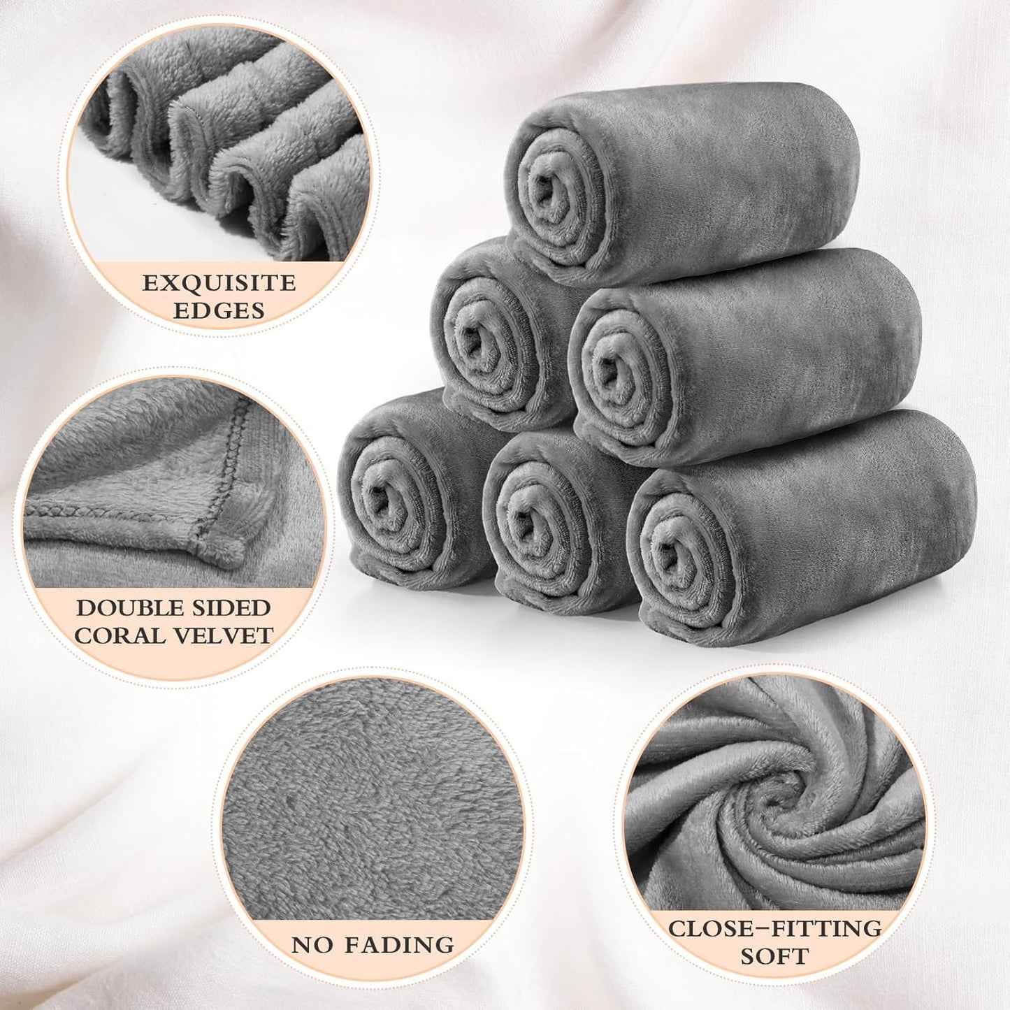 Tinideya 6 Pcs Flannel Fleece Throw Blanket Bulk 50 x 60 Inch Soft Fleece Blanket Warm Throw Blanket Coral Blankets for Couch Sofa Home Wedding Gifts Season (Light Gray)