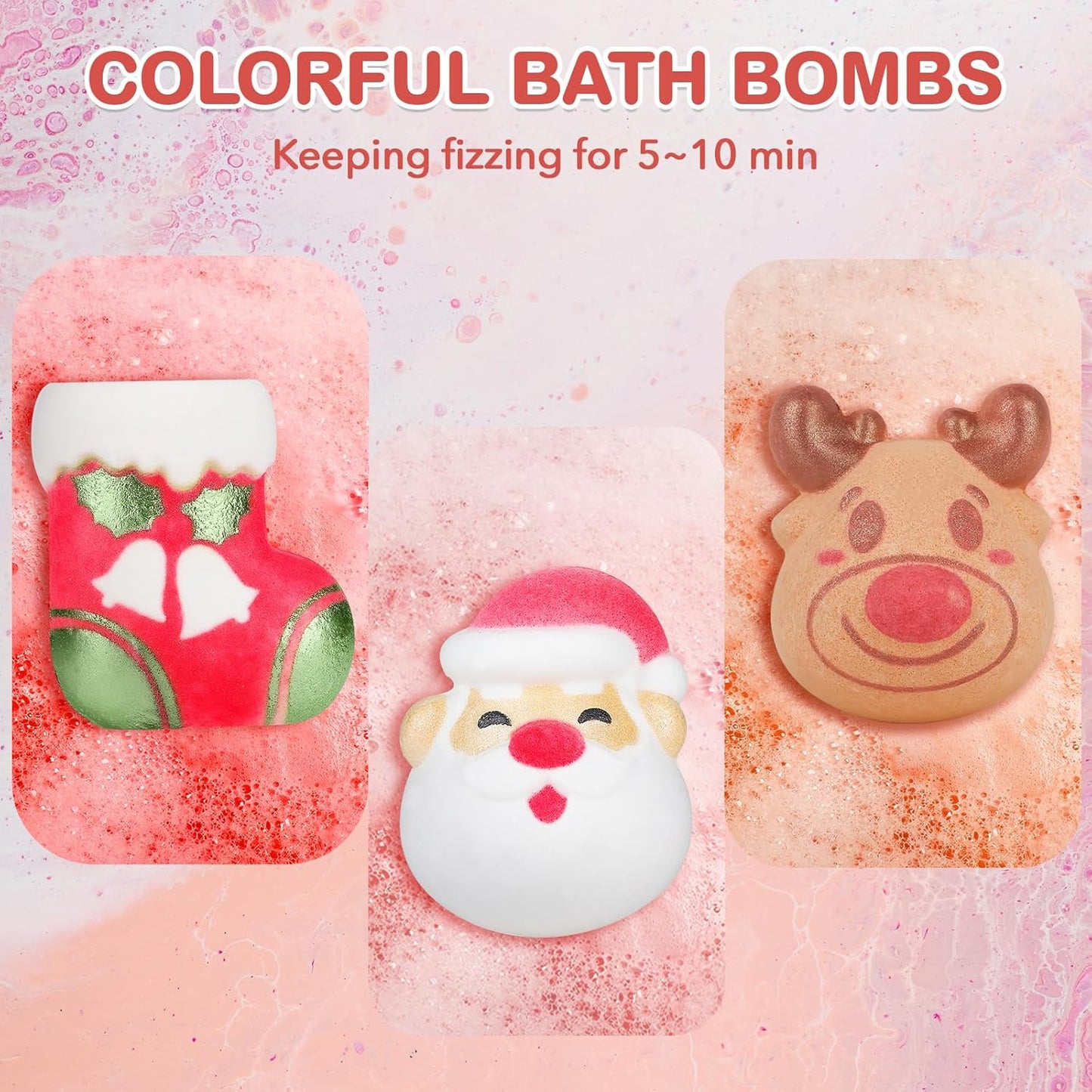 SHUCHING 9 XXL Christmas Bath Bombs with Surprise Inside, Natural and Organic Bubble Bath Fizzy Balls Gifts Set for Kids Boys Girls, Santa Claus and Reindeer Shaped