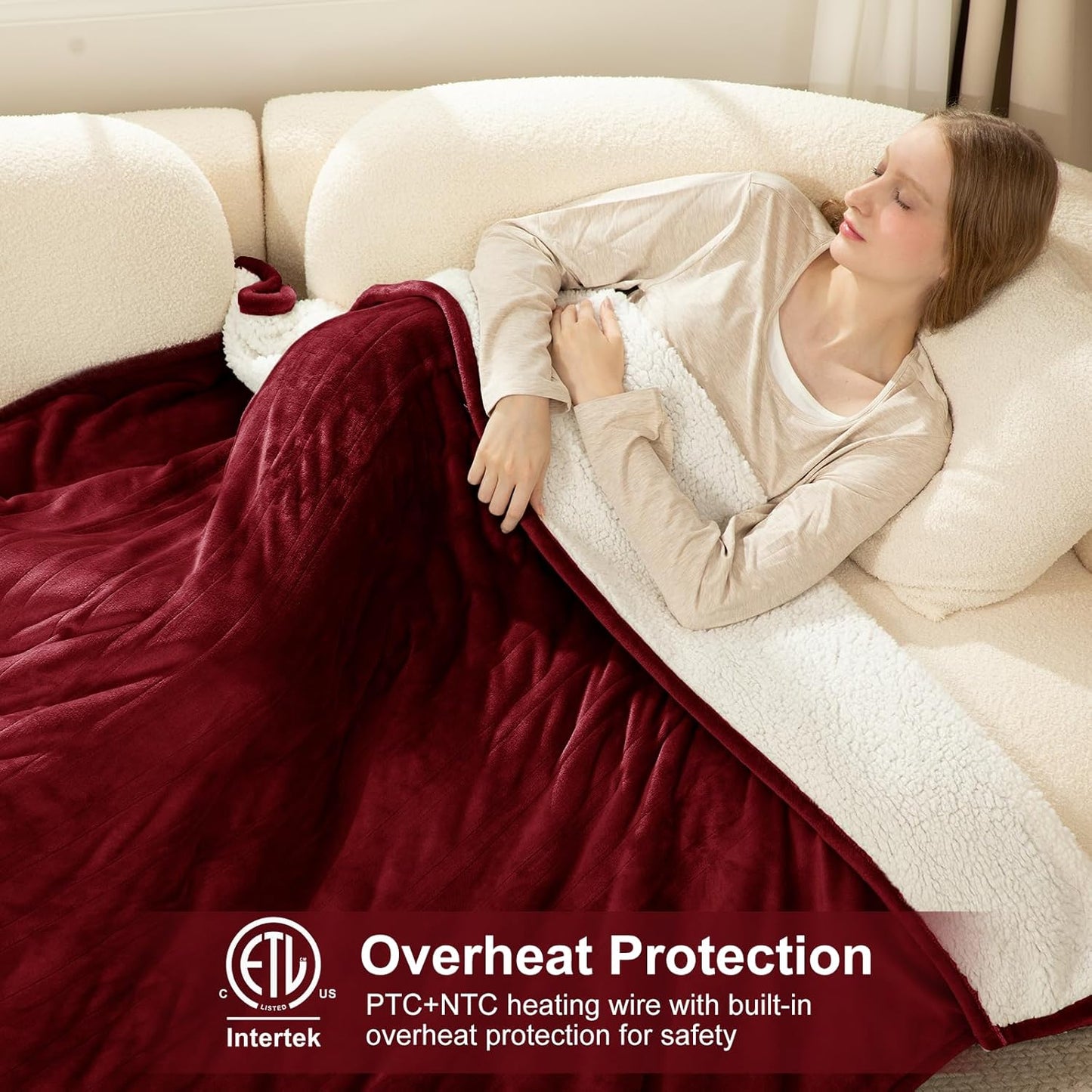Full Size Heated Blanket Fast Heating - 72" x 84" Electric Blanket Full with 6 Heating Levels, 10 Hours Adjustable Timer, ETL Certified, Washable Heating Blankets for Home Office, Red