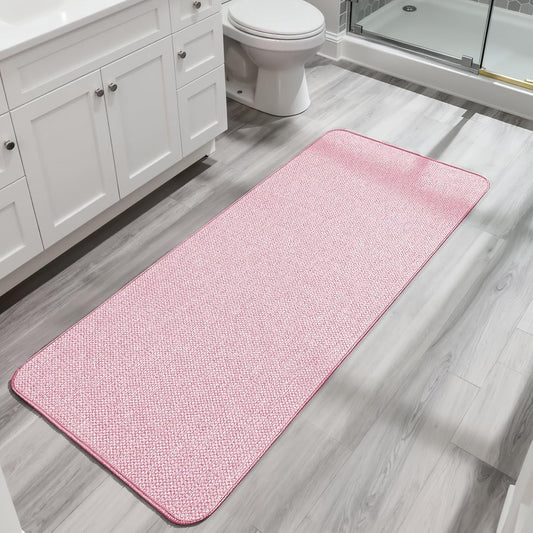 Bath Mat,Ultra Thin Bathroom Runner Rugs,Large Bath Mats for Bathroom,Quick Dry,Non-Slip,Machine Washable,Low Pile,Bath Rug,Shower Outside,Sink,Home Decor Accessories.Pink,1'9"x3'11"（21x47inch）