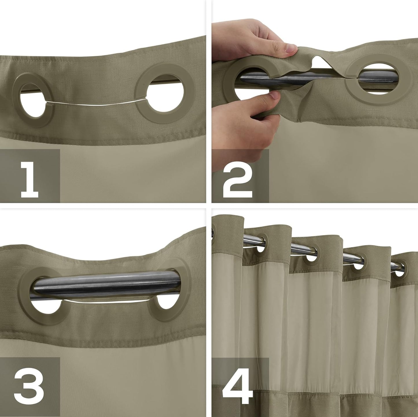 No Hook Slub Textured Shower Curtain with Snap-in PEVA Liner Set - 71" x 74"(72"), Hotel Style with See Through Top Window, Machine Washable & Water Repellent, Taupe, 71x74