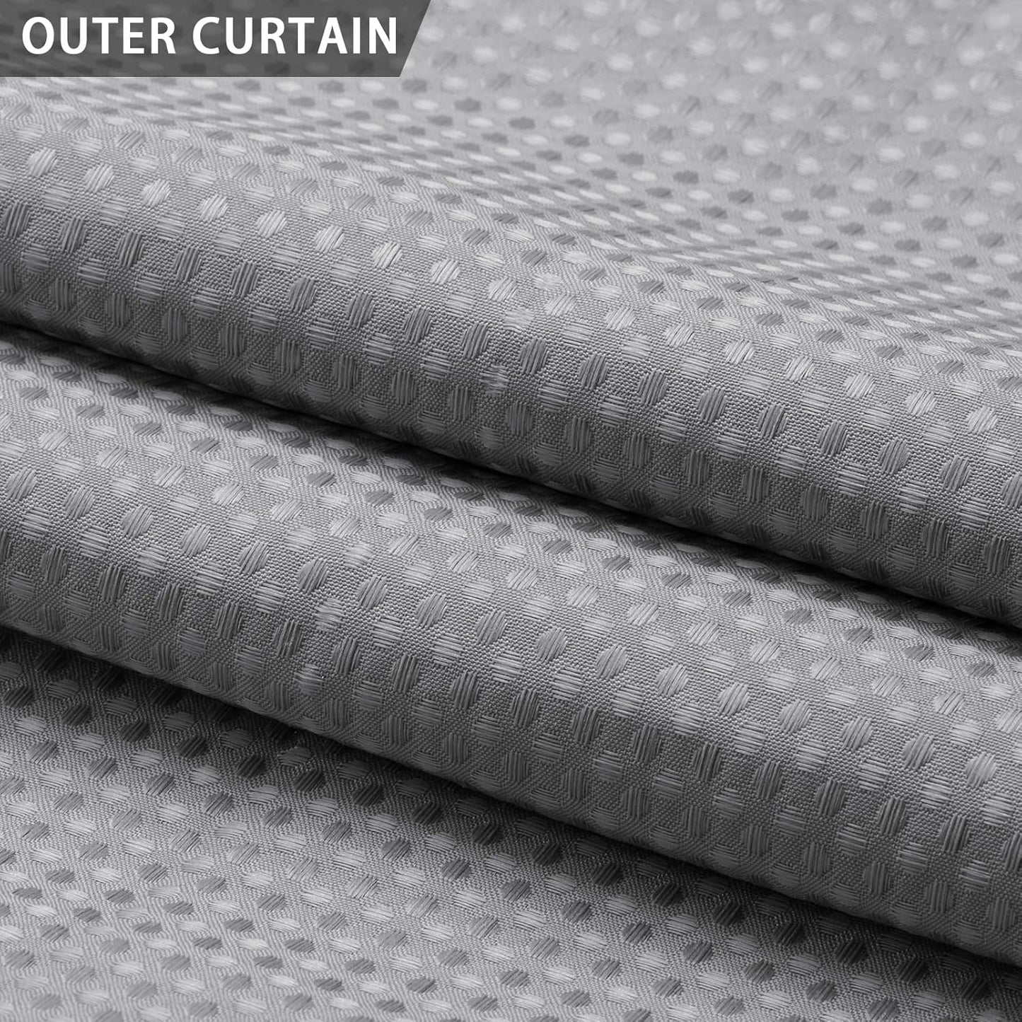YellyHommy Stall No Hook Shower Curtain with Snap in Fabric Liner Set Less Time Grey Waffle Shower Curtain for Bathroom 75" L x 60" W