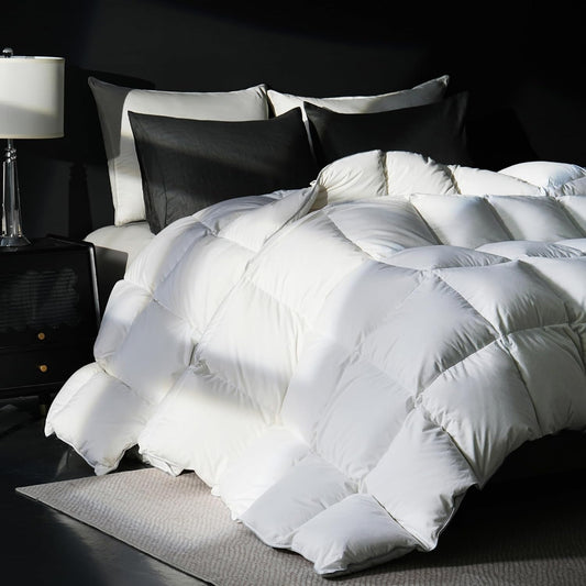 Goose Feather Down Fiber Comforter Twin, 100% Cotton Cover, Ultra Soft Fluffy Twin Duvet Insert, All Season Luxurious Hotel Collection Comforter, White 68"x90"