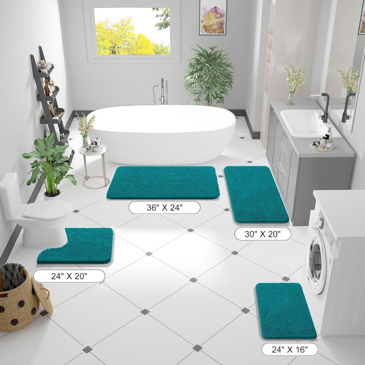 OLANLY Bathroom Rugs 44x24, Extra Soft Absorbent Chenille Bath Rugs, Rubber Backing Quick Dry, Machine Washable Bath Mats for Bathroom Floor, Tub and Shower, Home Decor Accessories, Deep Lake