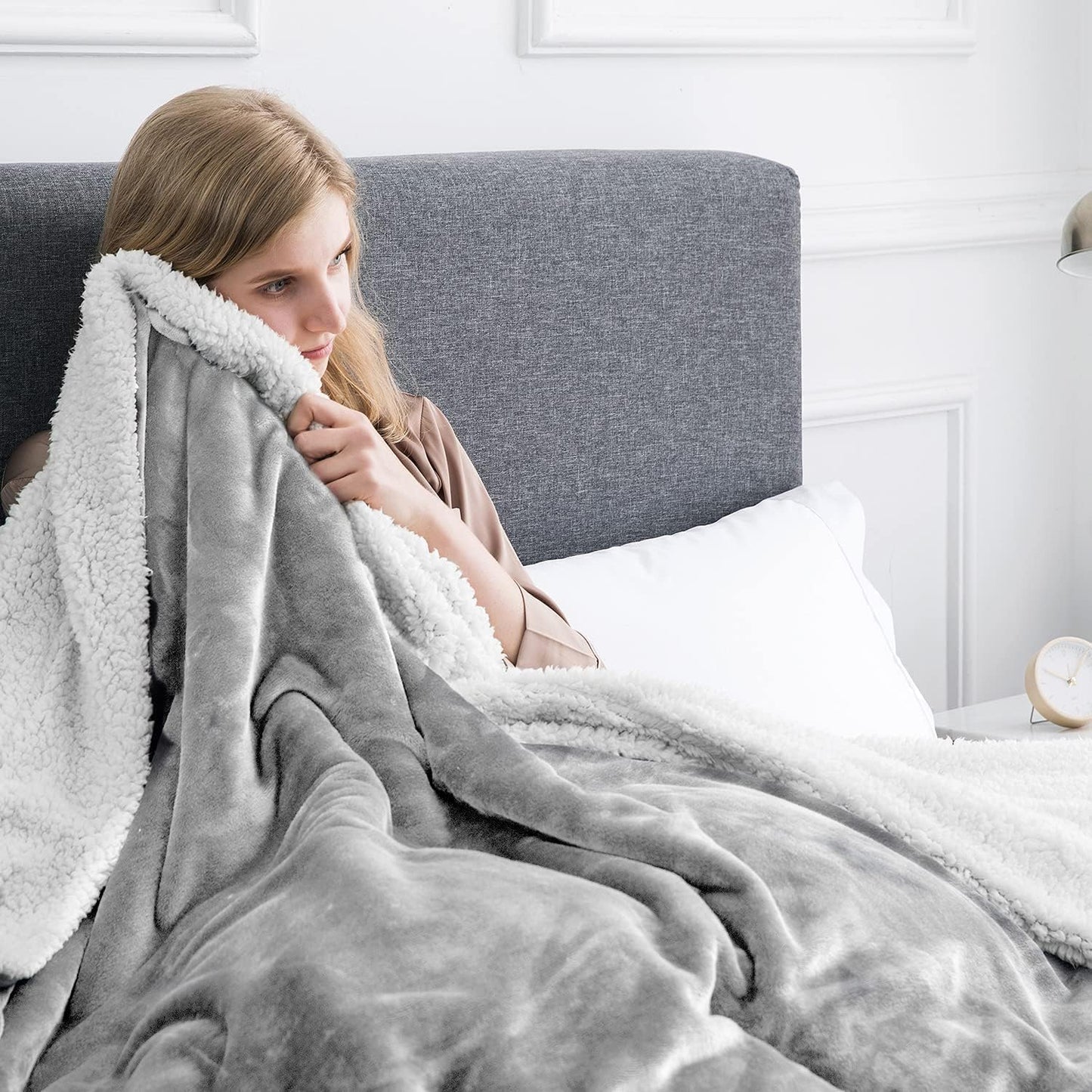 IR Imperial Rooms Silver Sherpa Fleece Throw Blanket Twin Size for Bed - Wholesale Bulk Pack of 12 Sherpa Blankets - Soft Fluffy Throw Blankets for Hotels, Guest Bedroom, 60x80 Inches