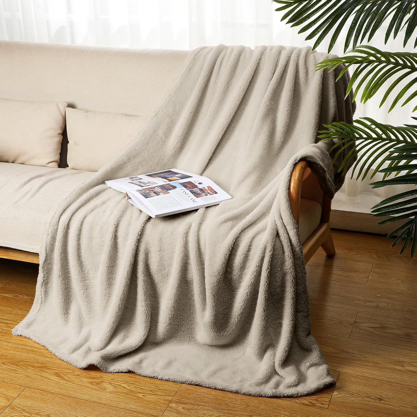 Tinideya 6 Pack Sherpa Fleece Throw Blankets Bulk 50"x 60" Soft Plush Wedding Throw Blankets for Couch Sofa Spa Sleepover Party Favor Supplies Travel Guest Room Home Decor (Beige)